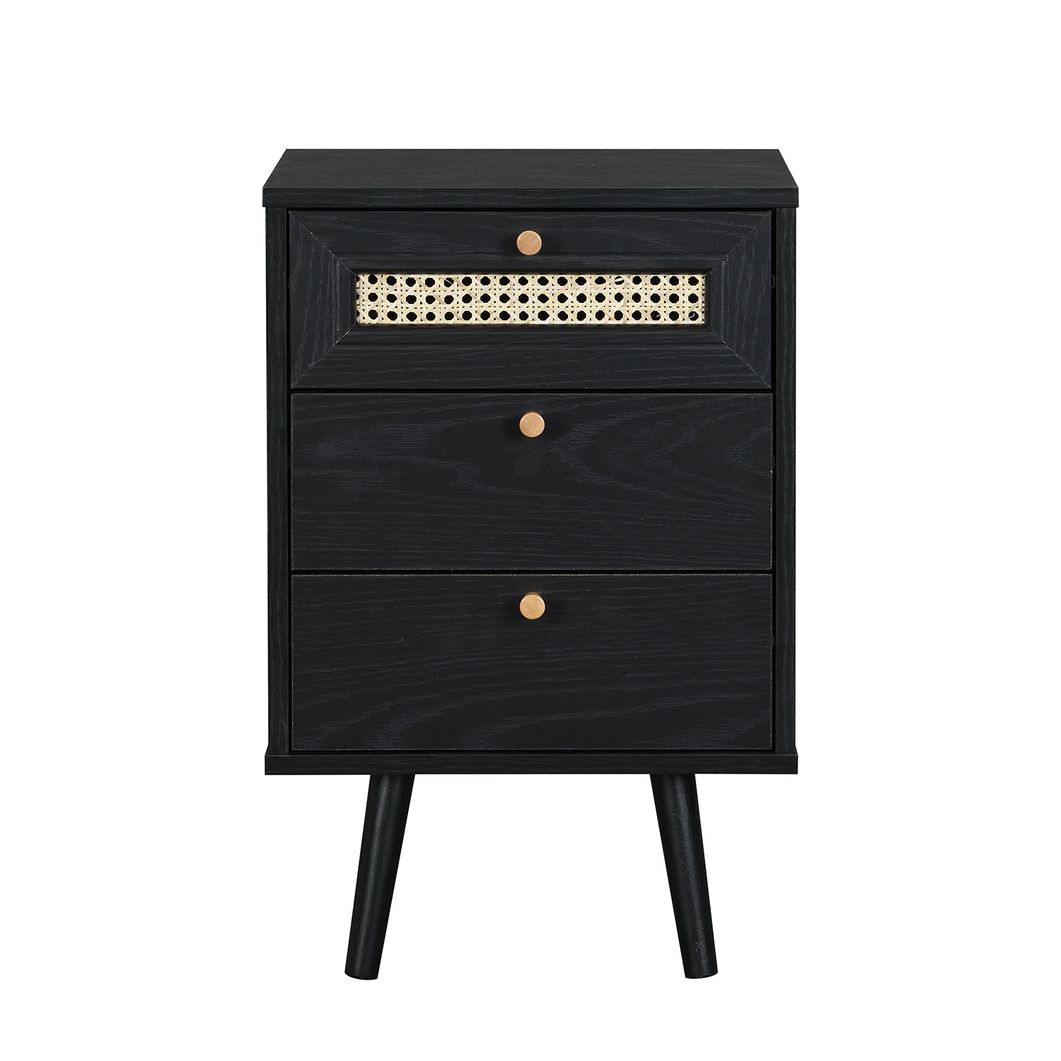 Anya Woven Rattan 3-Drawer Bedside Table in Black Colour - Image 4