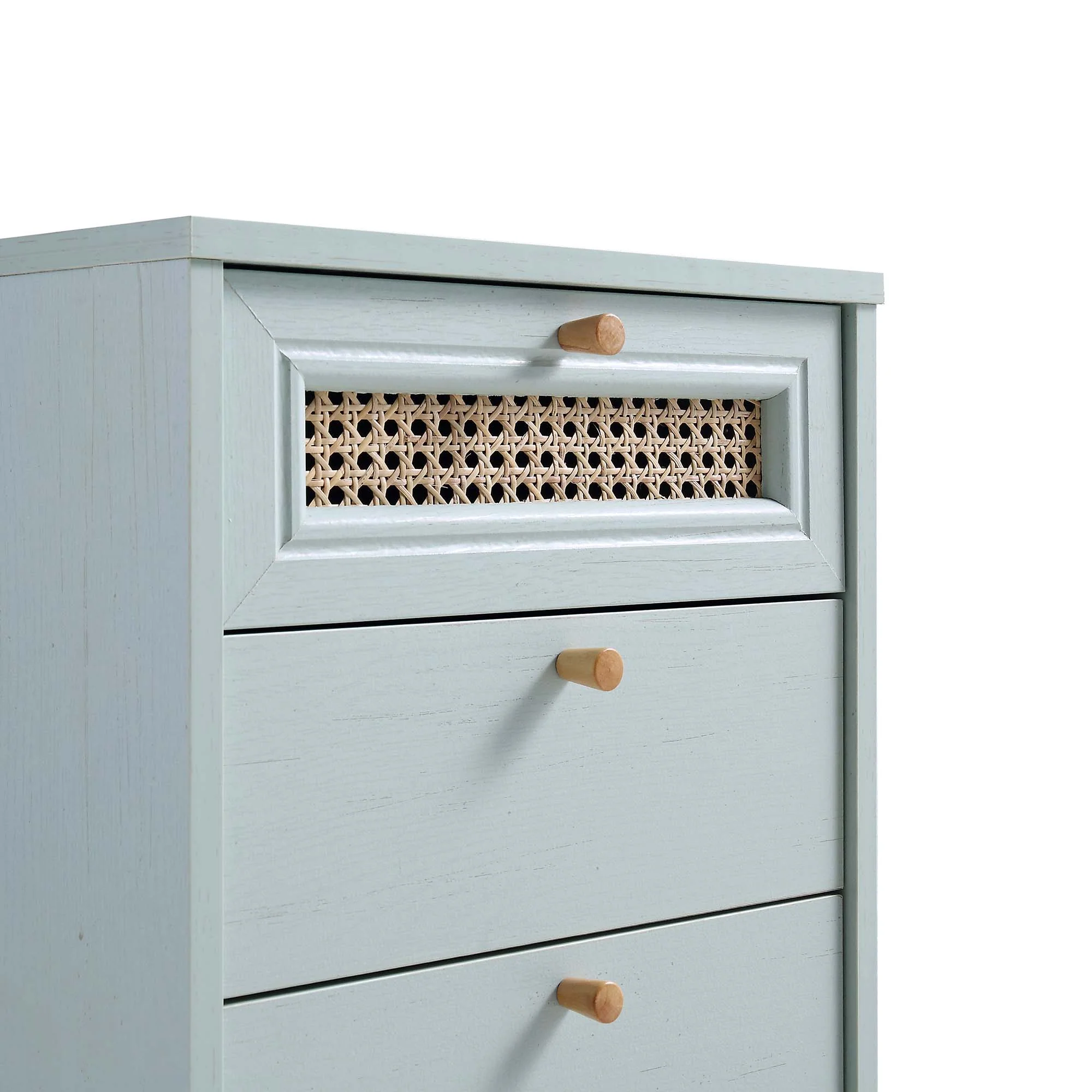 Anya Woven Rattan 3-Drawer Bedside Table in Mint Colour - Image 8