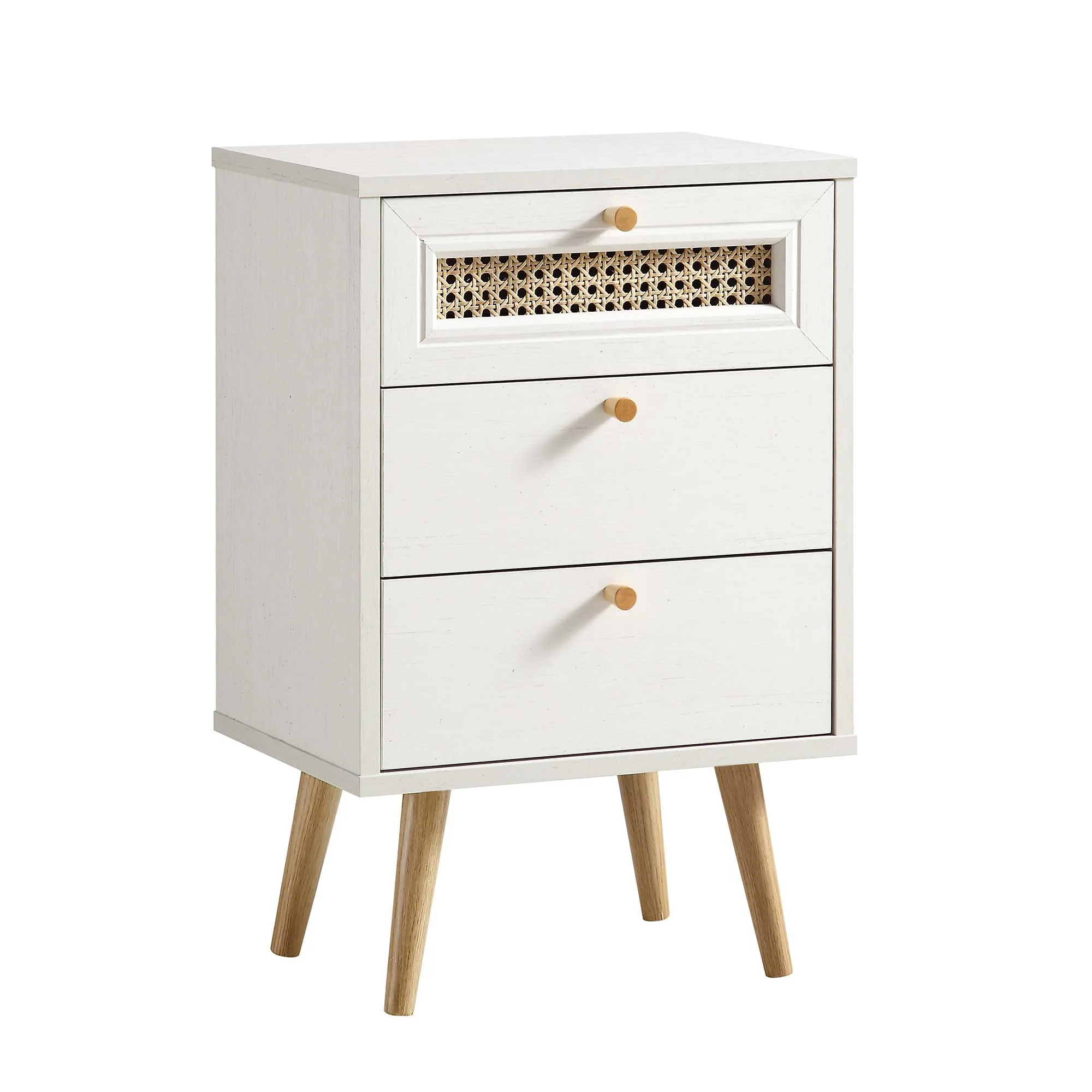 Anya Woven Rattan 3-Drawer Bedside Table in White - Image 4