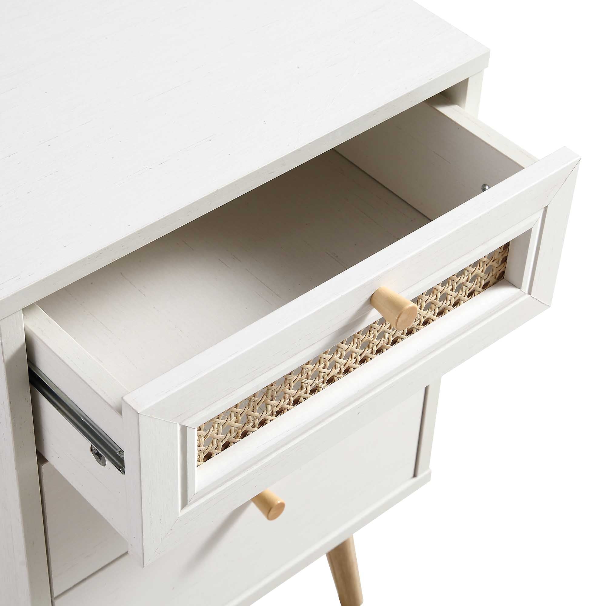 Anya Woven Rattan 3-Drawer Bedside Table in White - Image 8