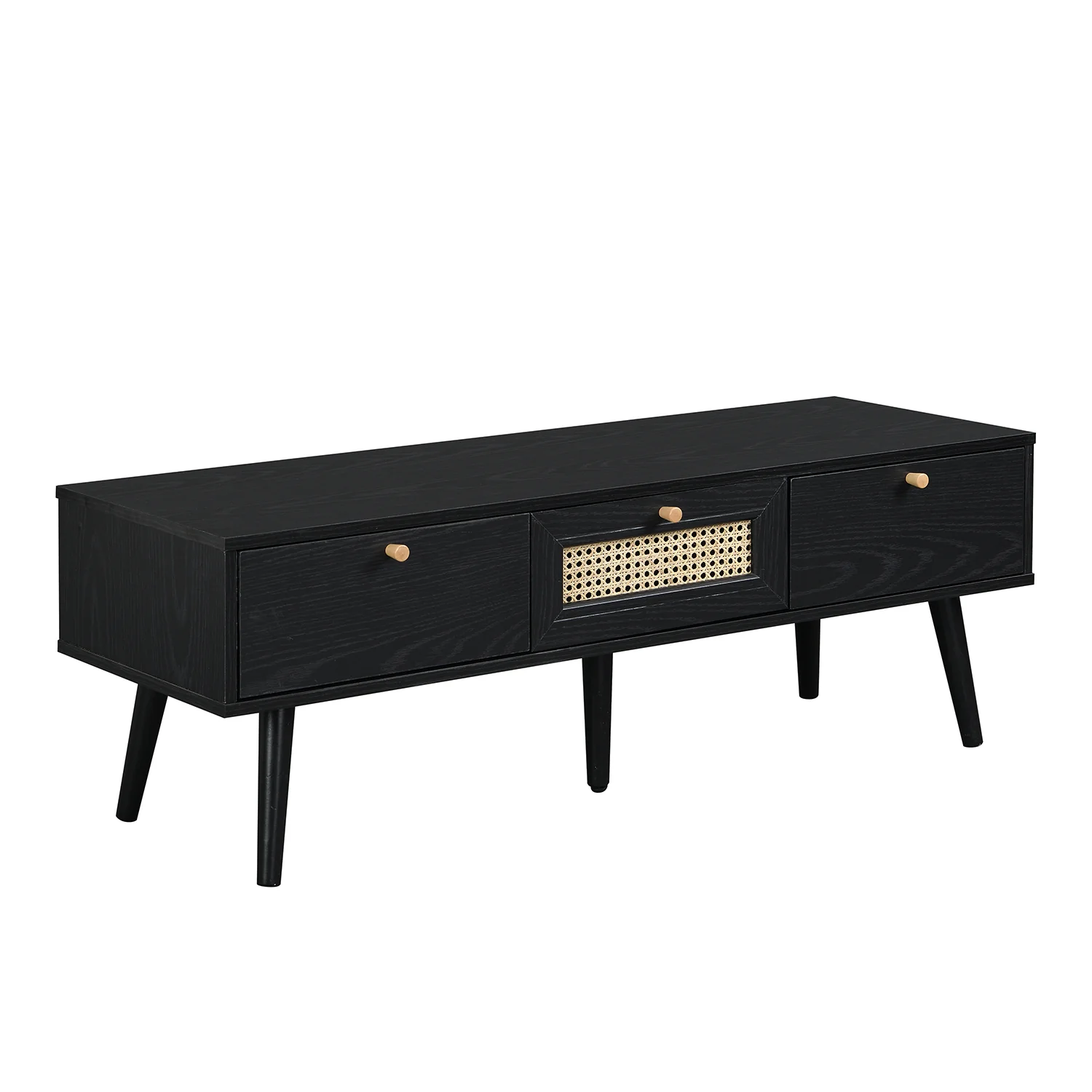 Anya Woven Rattan 3-Drawer TV Unit in Black - Image 3