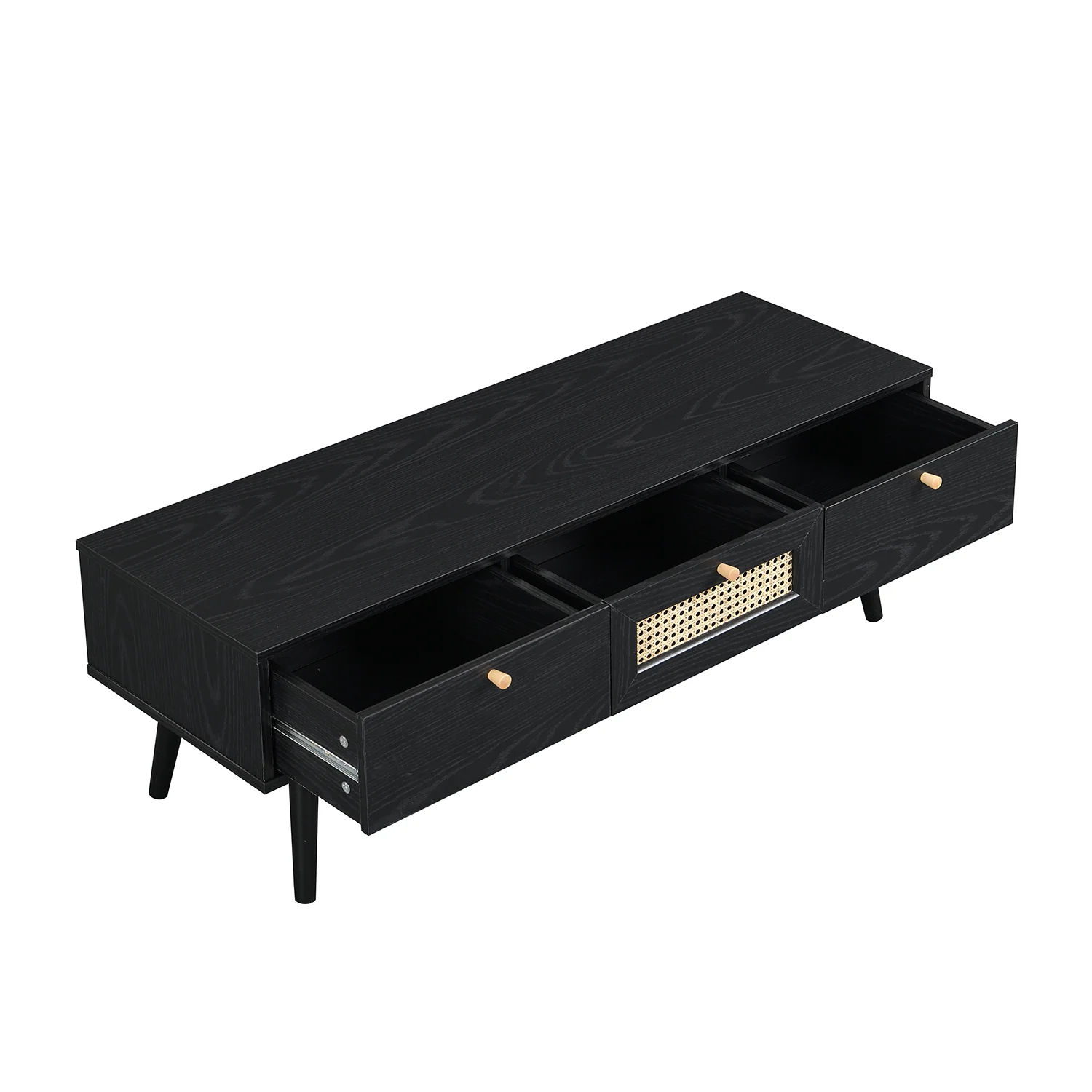 Anya Woven Rattan 3-Drawer TV Unit in Black - Image 6