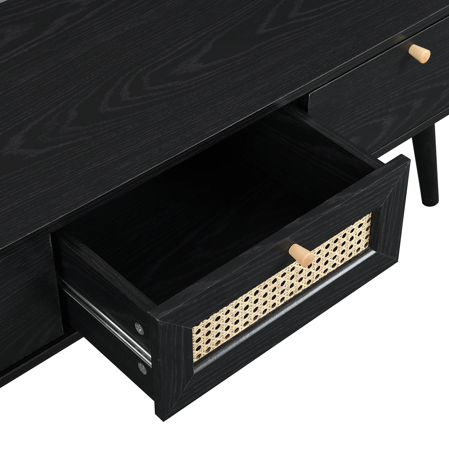 Anya Woven Rattan 3-Drawer TV Unit in Black - Image 7