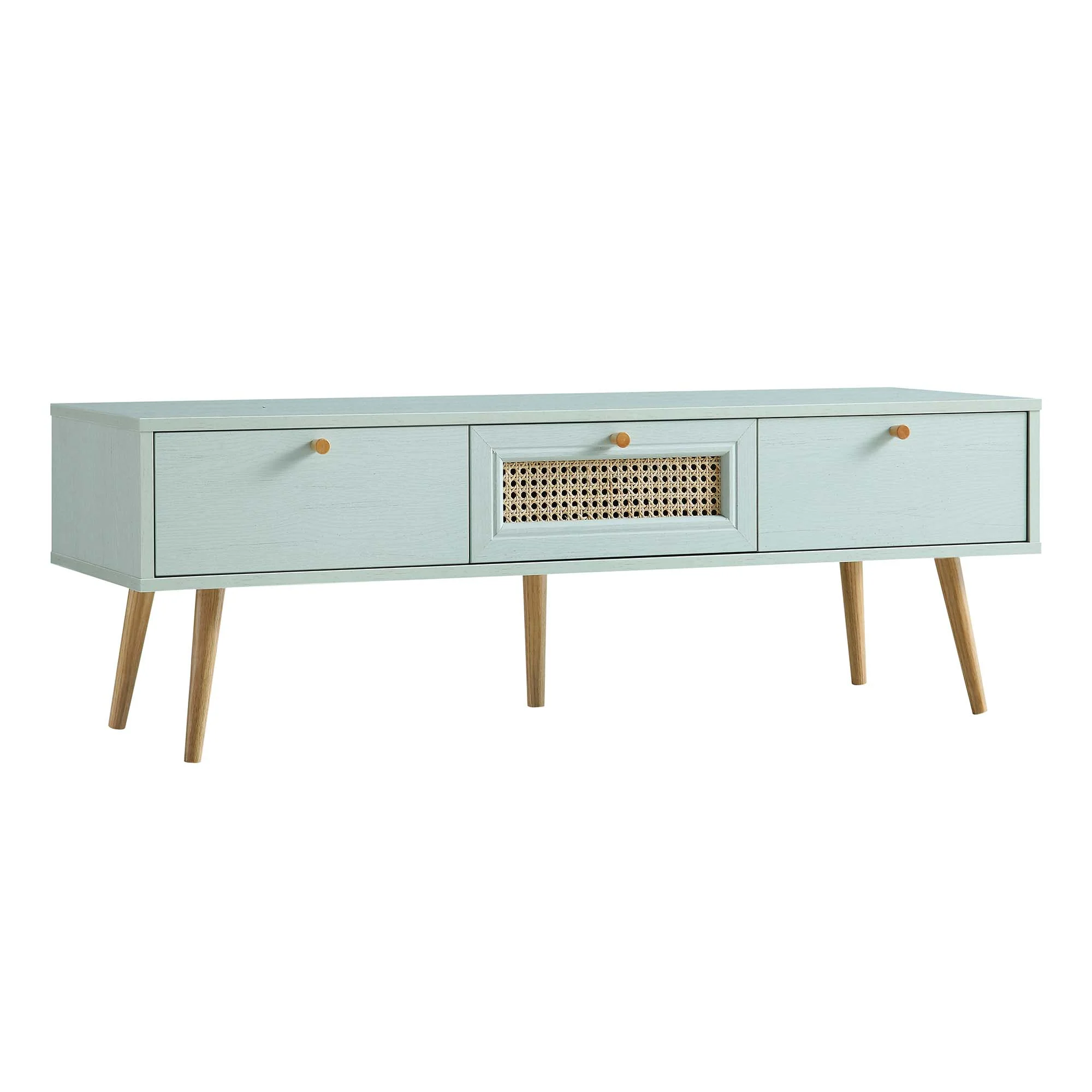 Anya Woven Rattan 3-Drawer TV Unit in Mint - Image 4