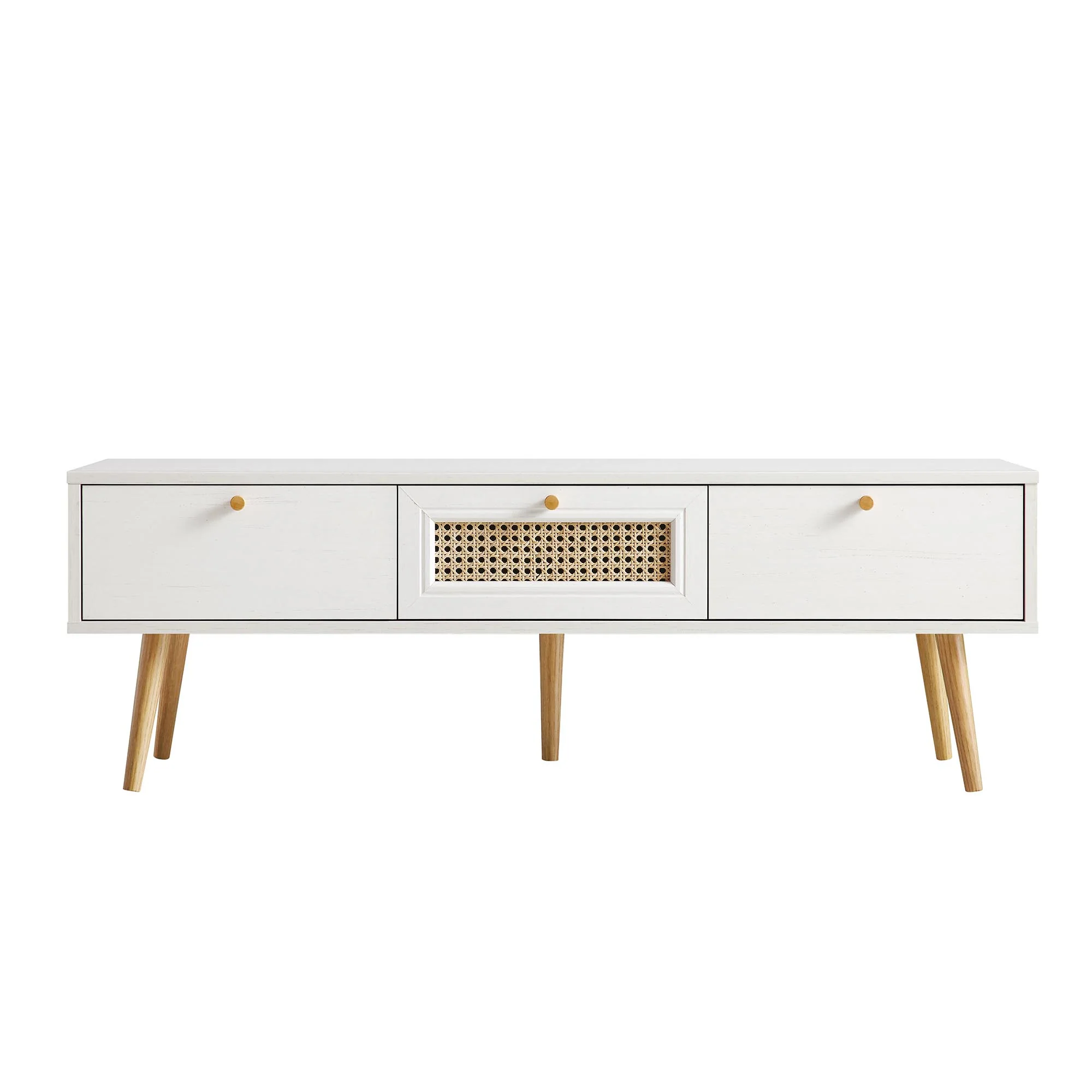 Anya Woven Rattan 3-Drawer TV Unit in White - Image 3