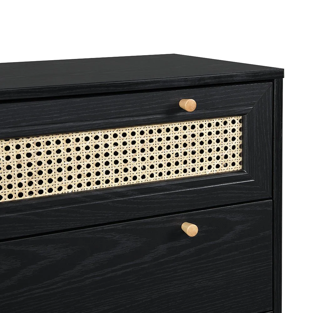 Anya Woven Rattan Chest of 3 Drawer in Black Colour - Image 6