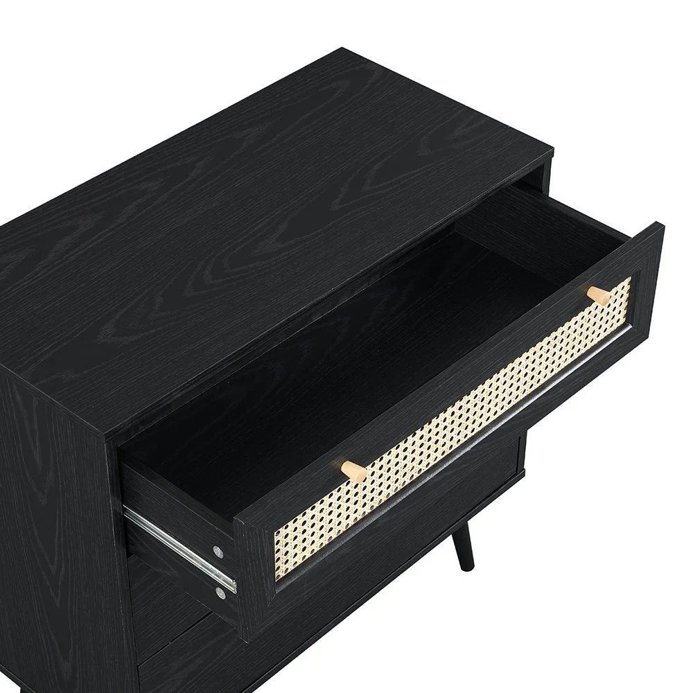 Anya Woven Rattan Chest of 3 Drawer in Black Colour - Image 7