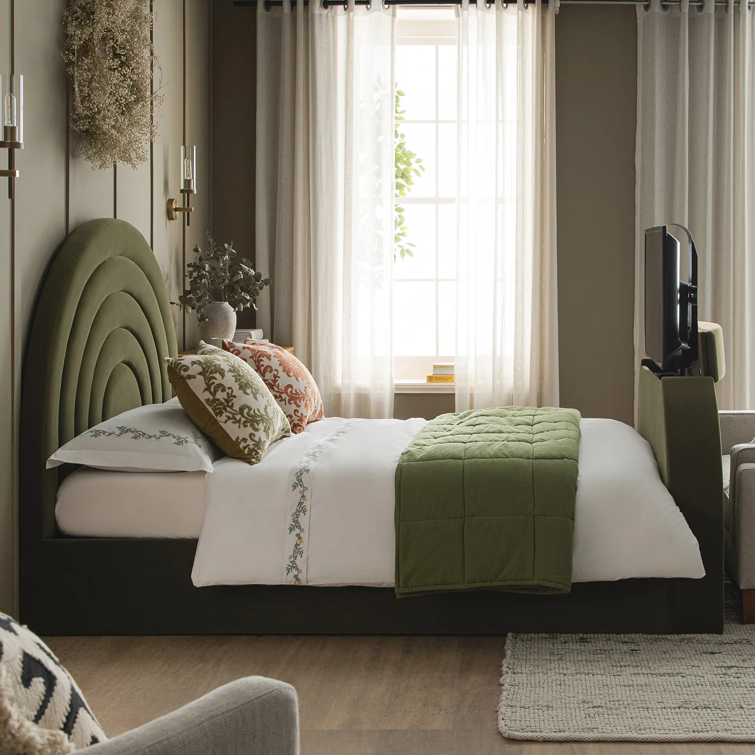 Archer Moss Green Velvet Ottoman TV Bed - Image 5