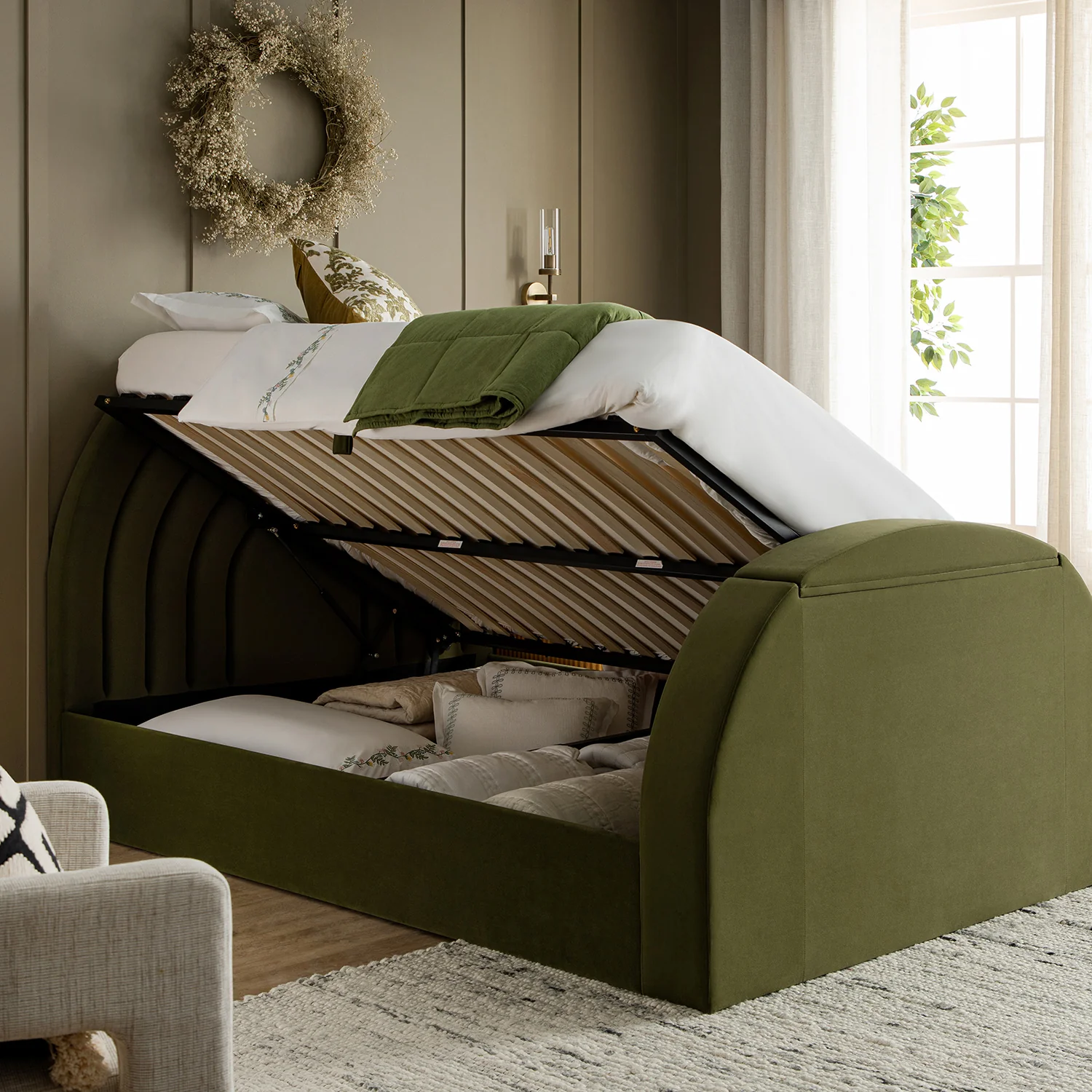 Archer Moss Green Velvet Ottoman TV Bed - Image 6
