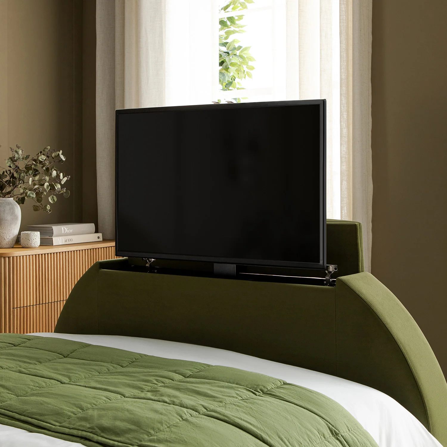 Archer Moss Green Velvet Ottoman TV Bed - Image 9
