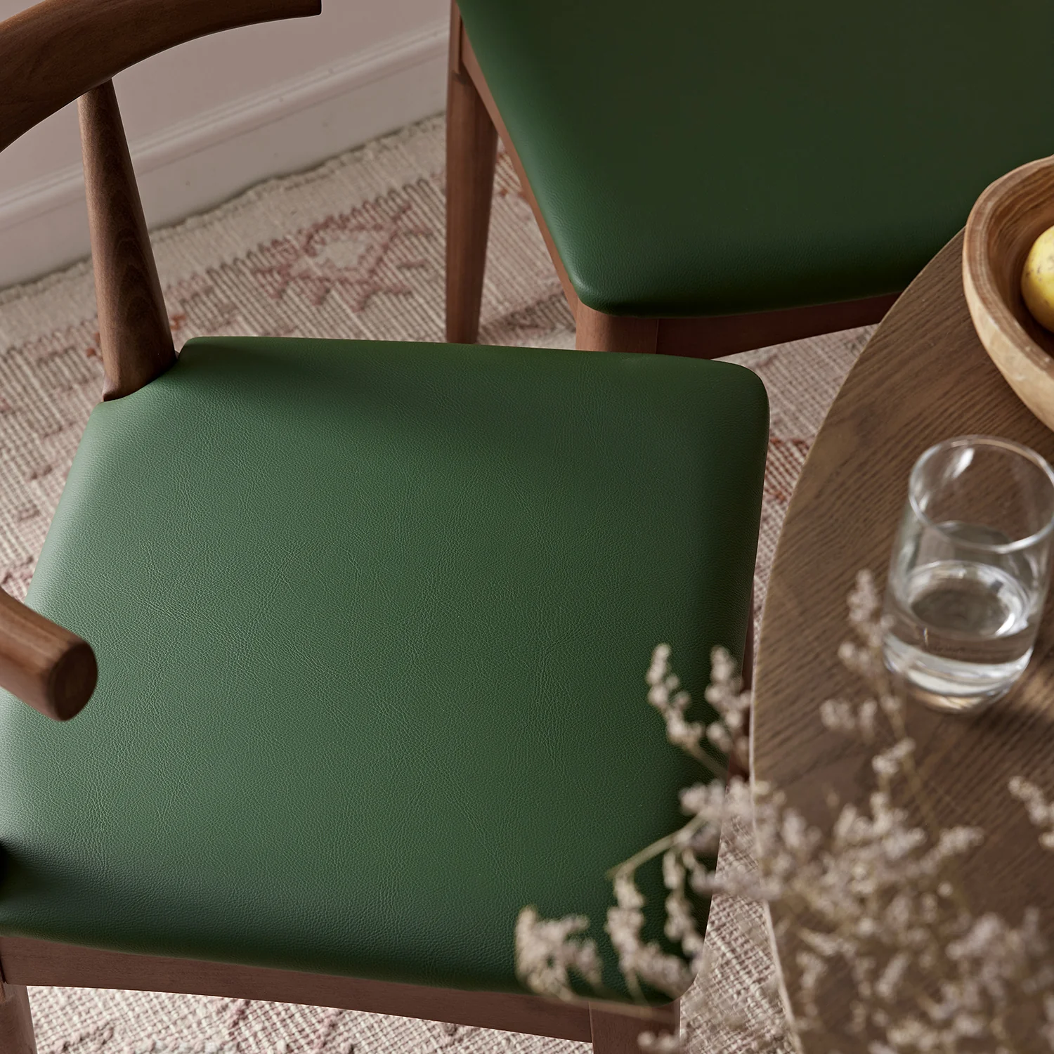 Arley Set of 2 Beech Wood Dining Chairs, Light Walnut and Olive Green - Image 5