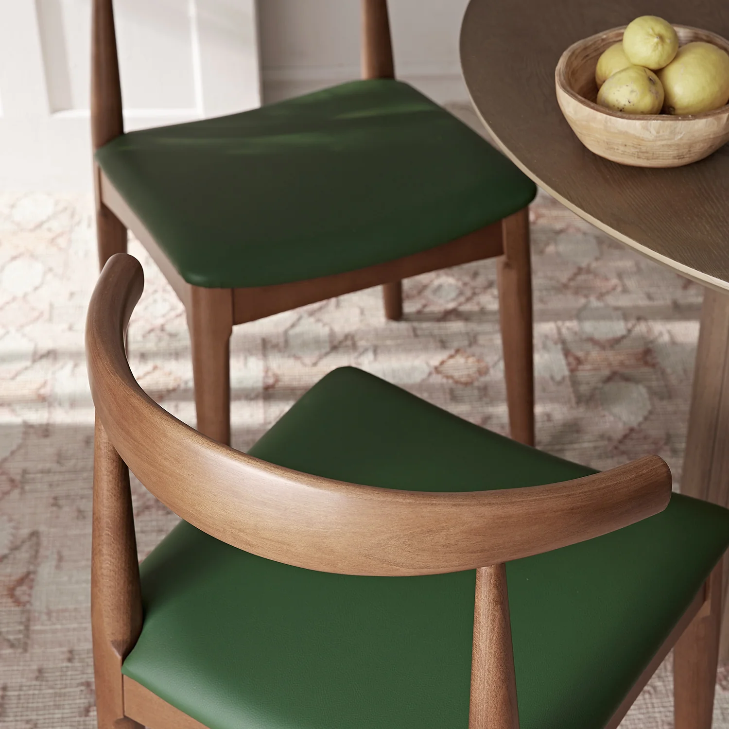 Arley Set of 2 Beech Wood Dining Chairs, Light Walnut and Olive Green - Image 6