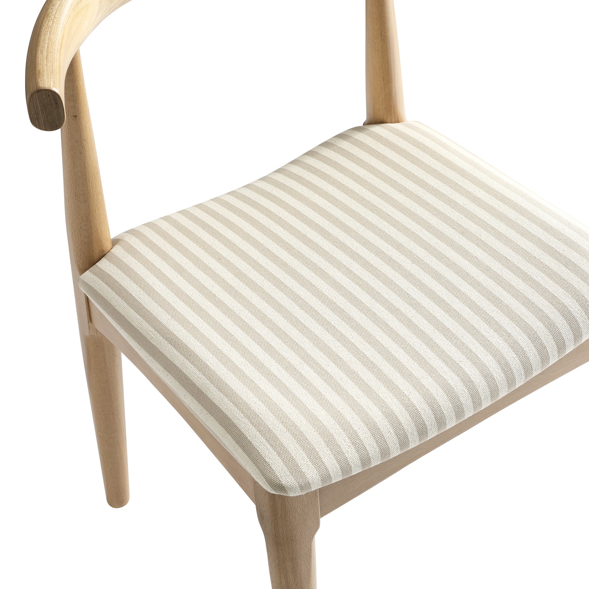 Arley Set of 2 Beech Wood Dining Chairs, Natural and Light Taupe Striped - Image 16