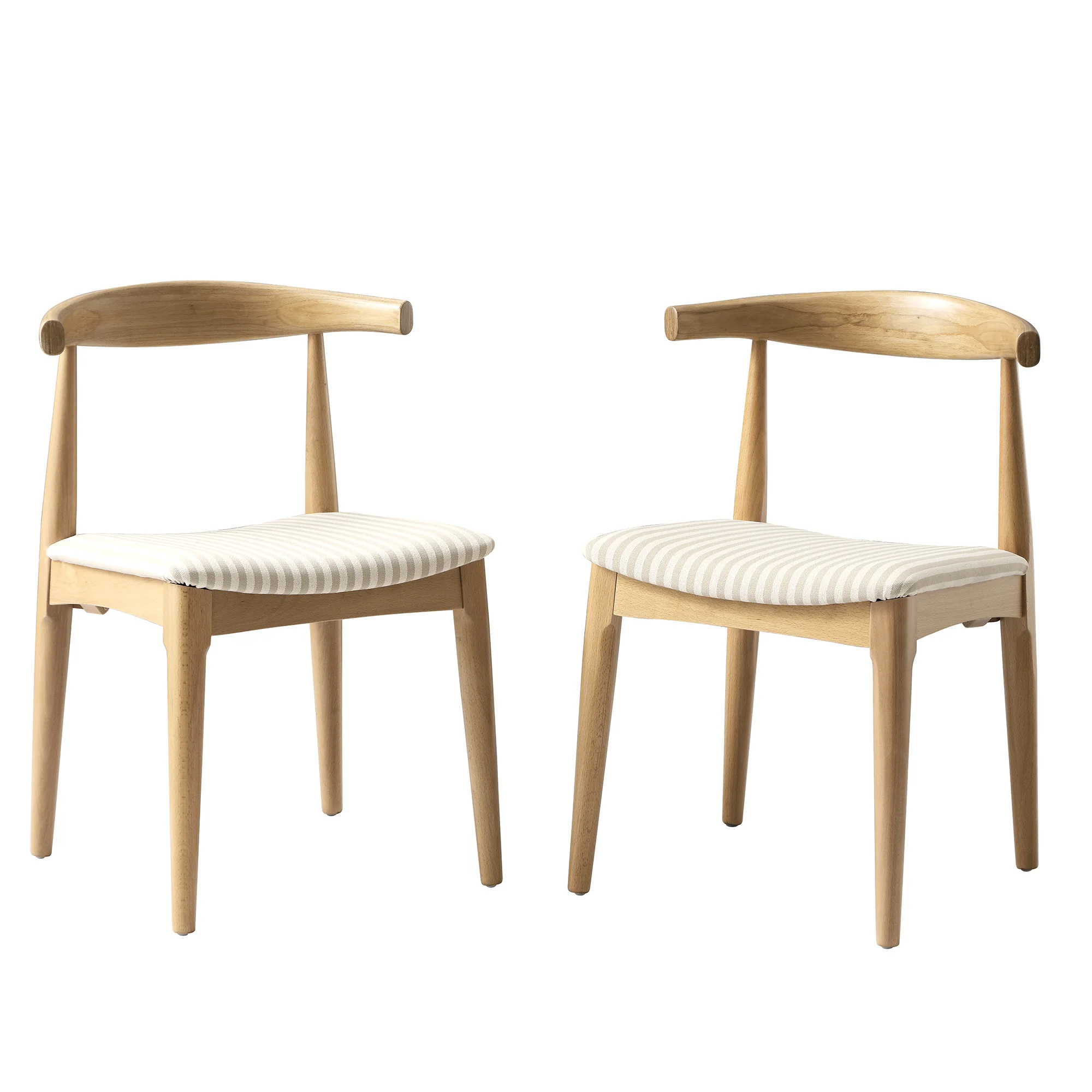Arley Set of 2 Beech Wood Dining Chairs, Natural and Light Taupe Striped - Image 7