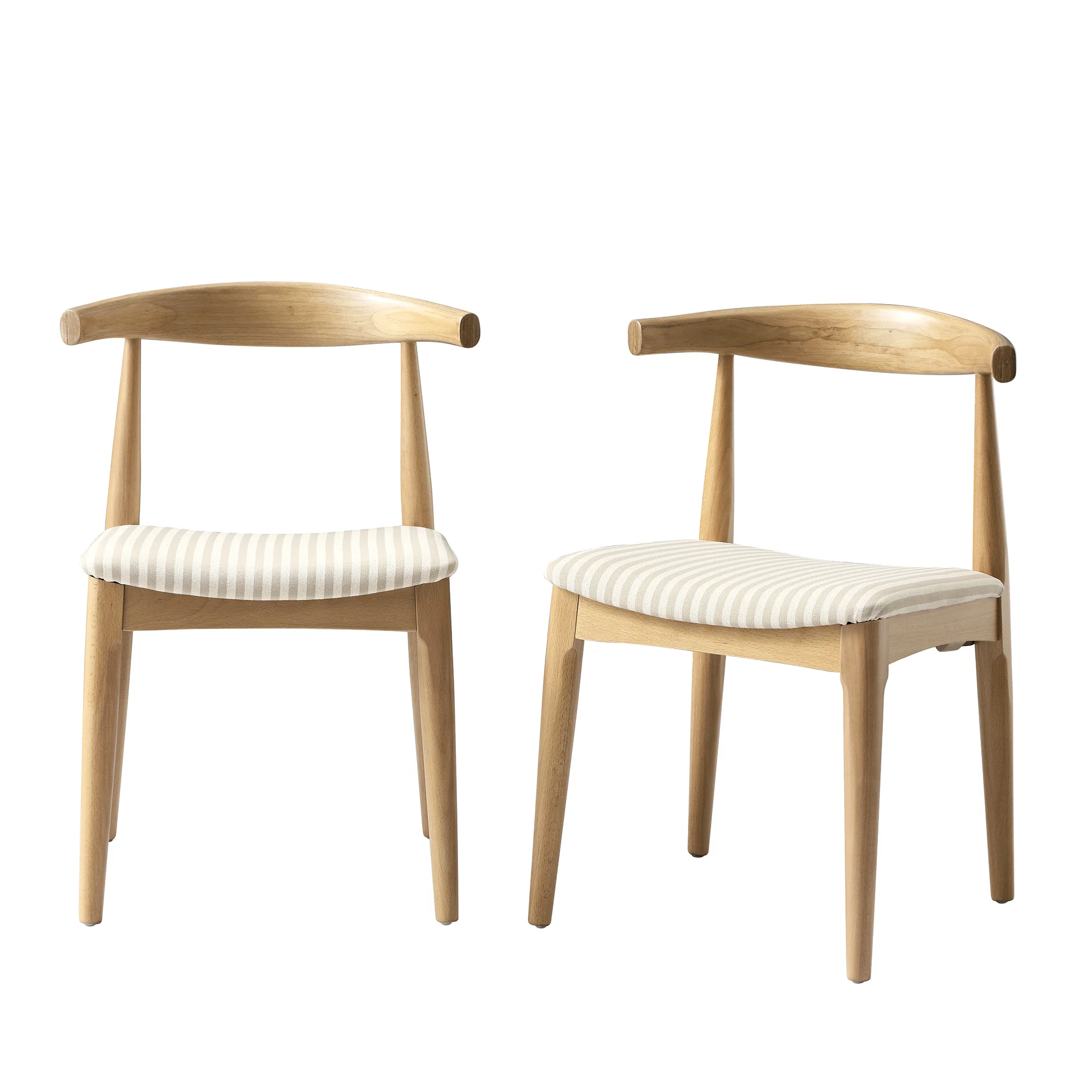 Arley Set of 2 Beech Wood Dining Chairs, Natural and Light Taupe Striped - Image 8