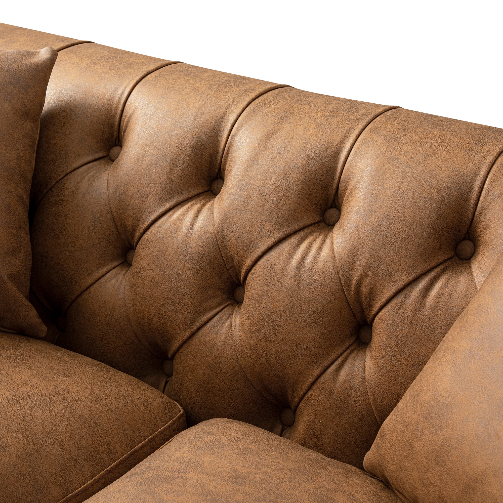 Ashby Chesterfield 2-Seater Sofa, Tan Faux Leather - Image 15