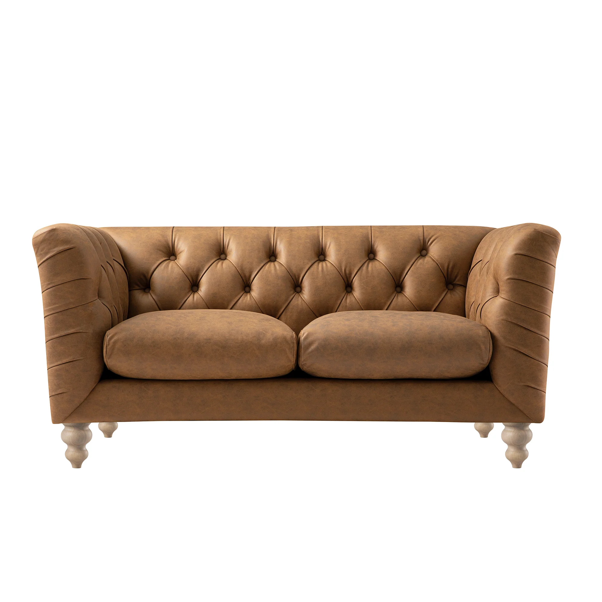 Ashby Chesterfield 2-Seater Sofa, Tan Faux Leather - Image 9