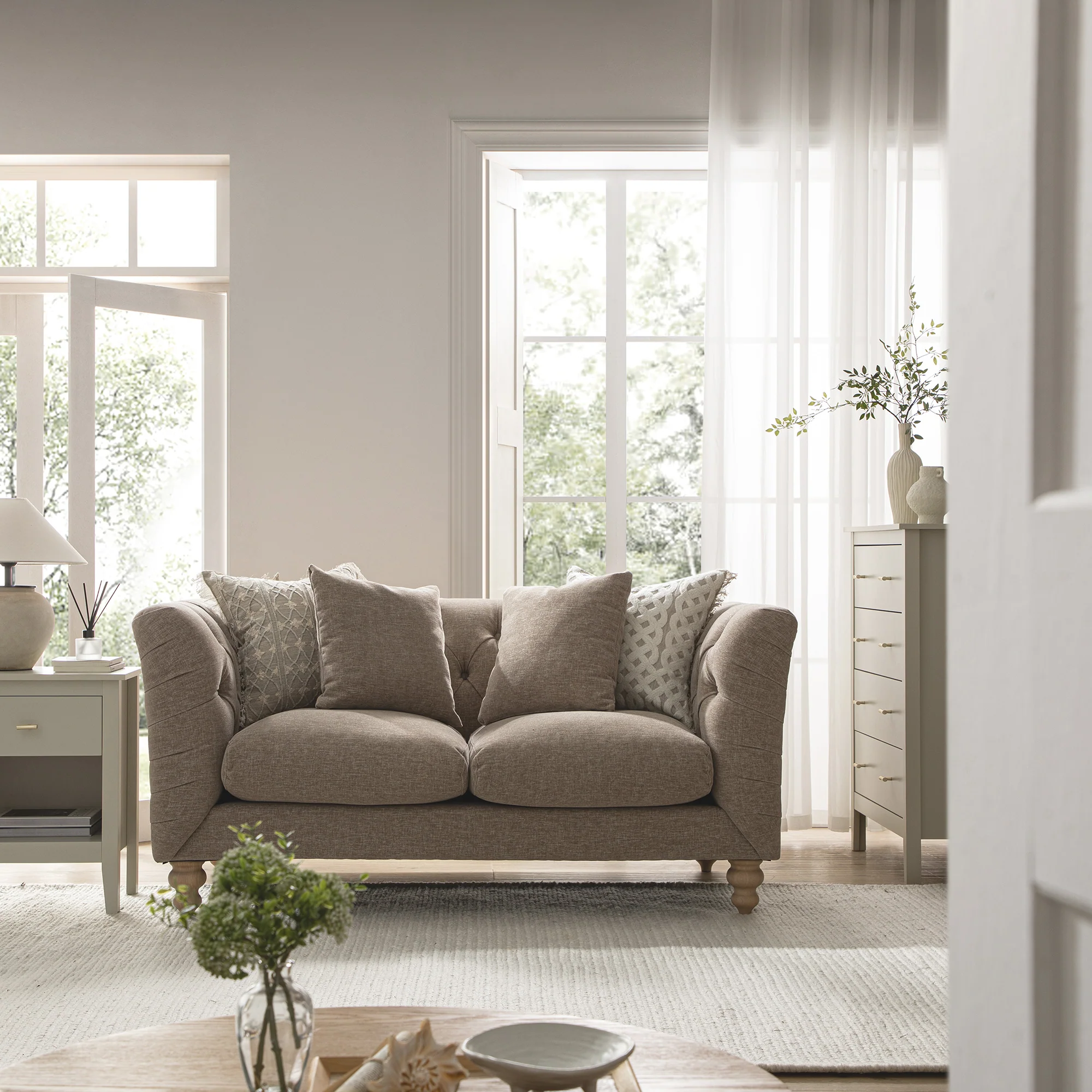 Ashby Chesterfield 2-Seater Sofa, Taupe Chenille - Image 2