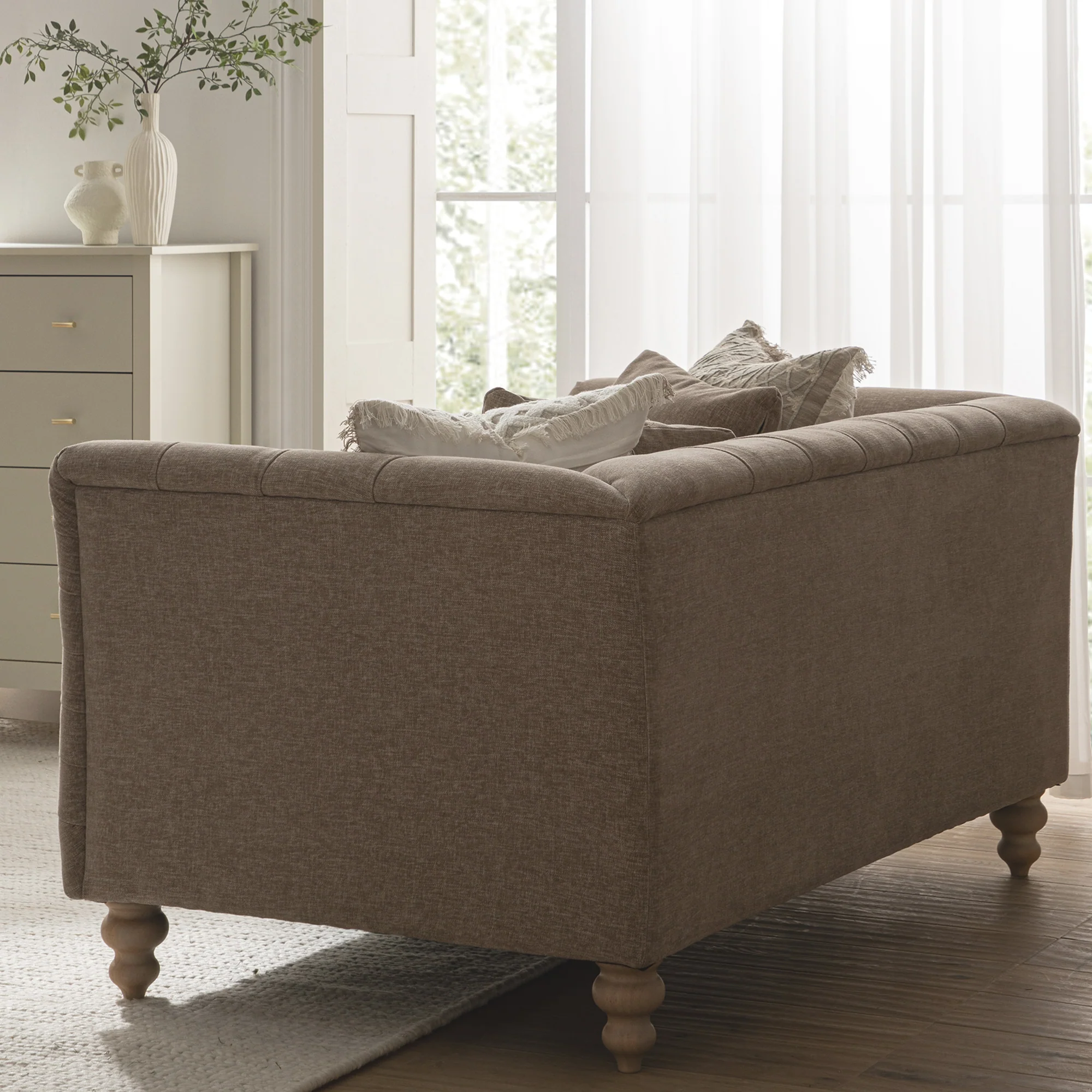 Ashby Chesterfield 2-Seater Sofa, Taupe Chenille - Image 3