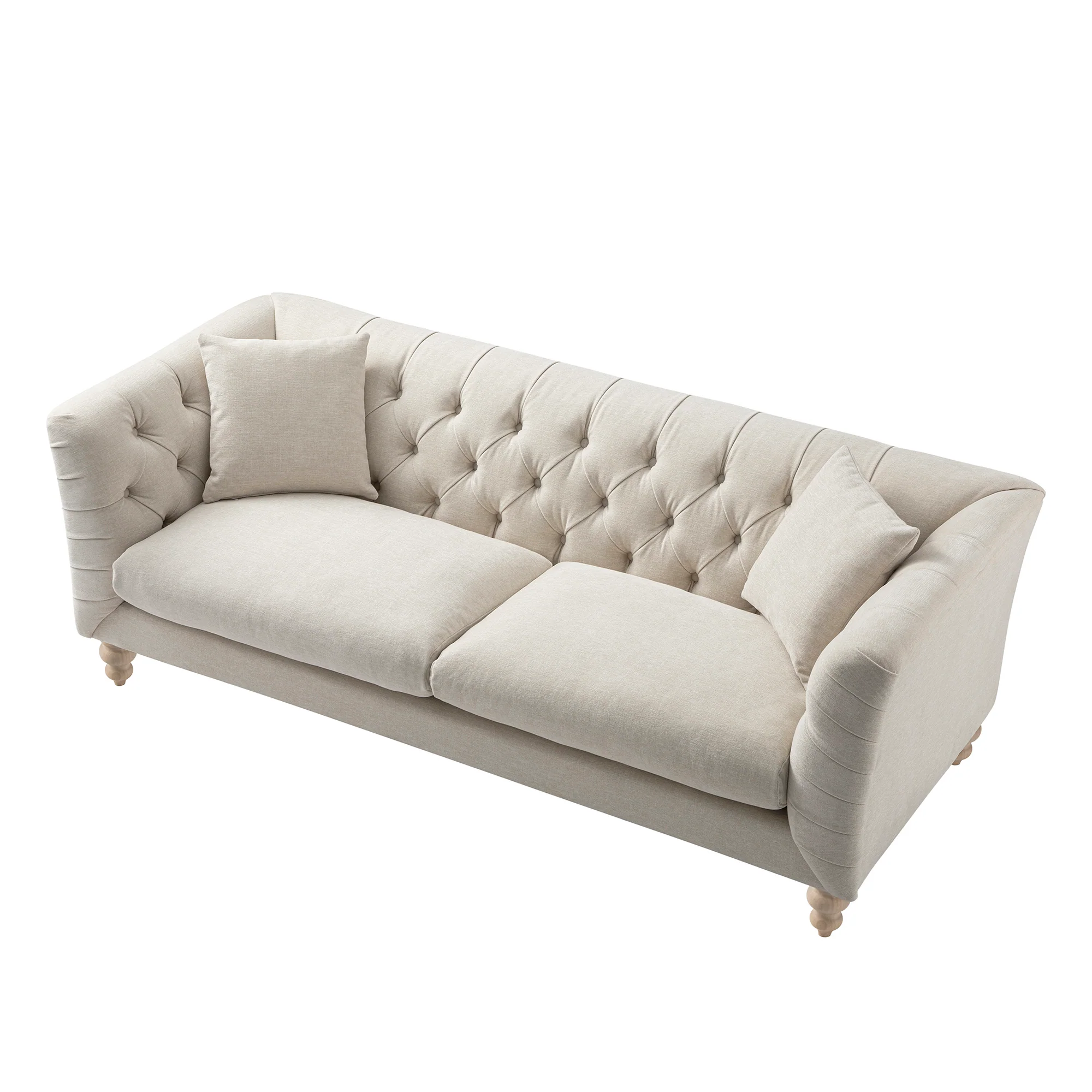 Ashby Chesterfield Large 3-Seater Sofa, Oatmeal Chenille - Image 10