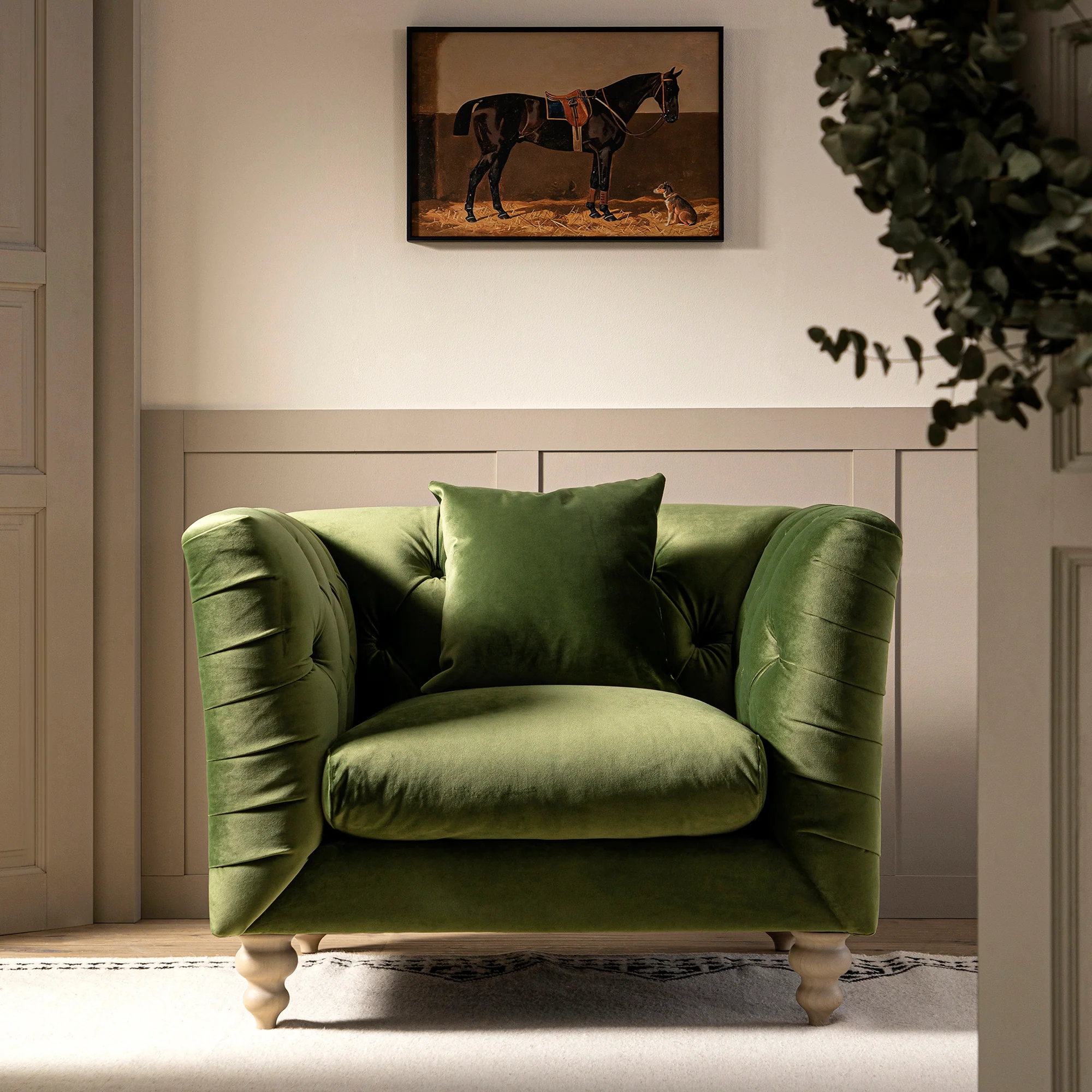Ashby Chesterfield Armchair, Fern Green Velvet - Image 2