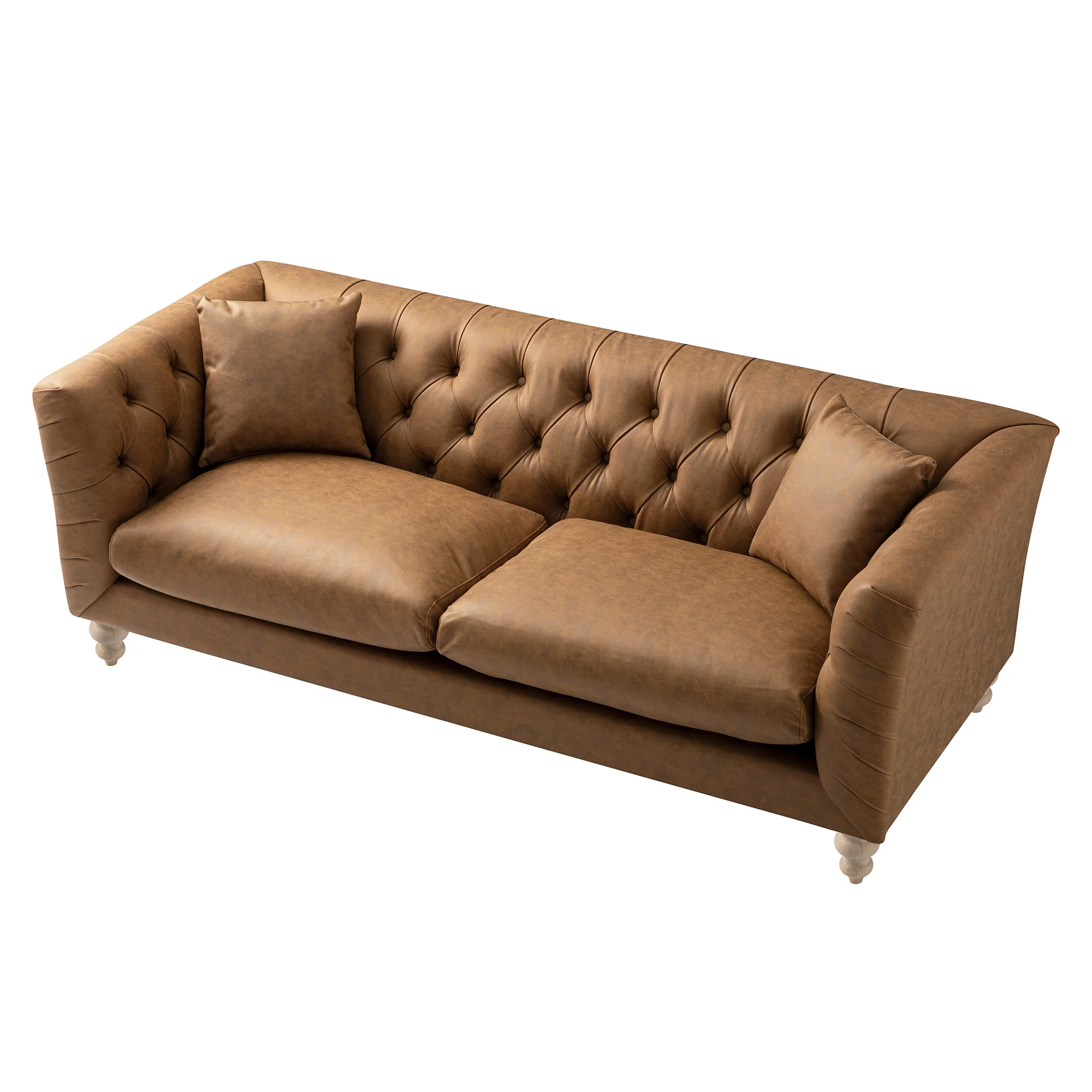 Ashby Chesterfield Large 3-Seater Sofa, Tan Faux Leather - Image 11
