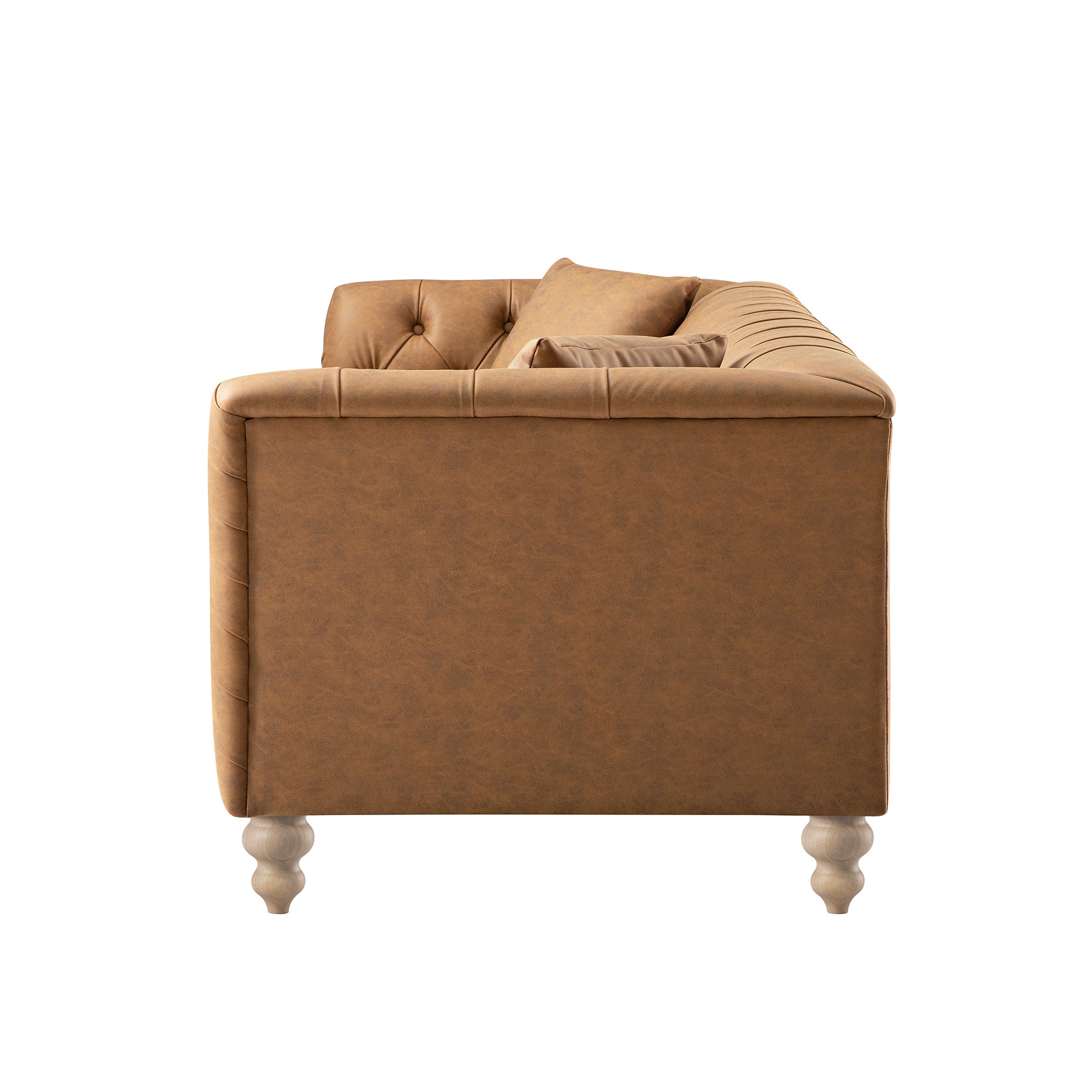 Ashby Chesterfield Large 3-Seater Sofa, Tan Faux Leather - Image 12