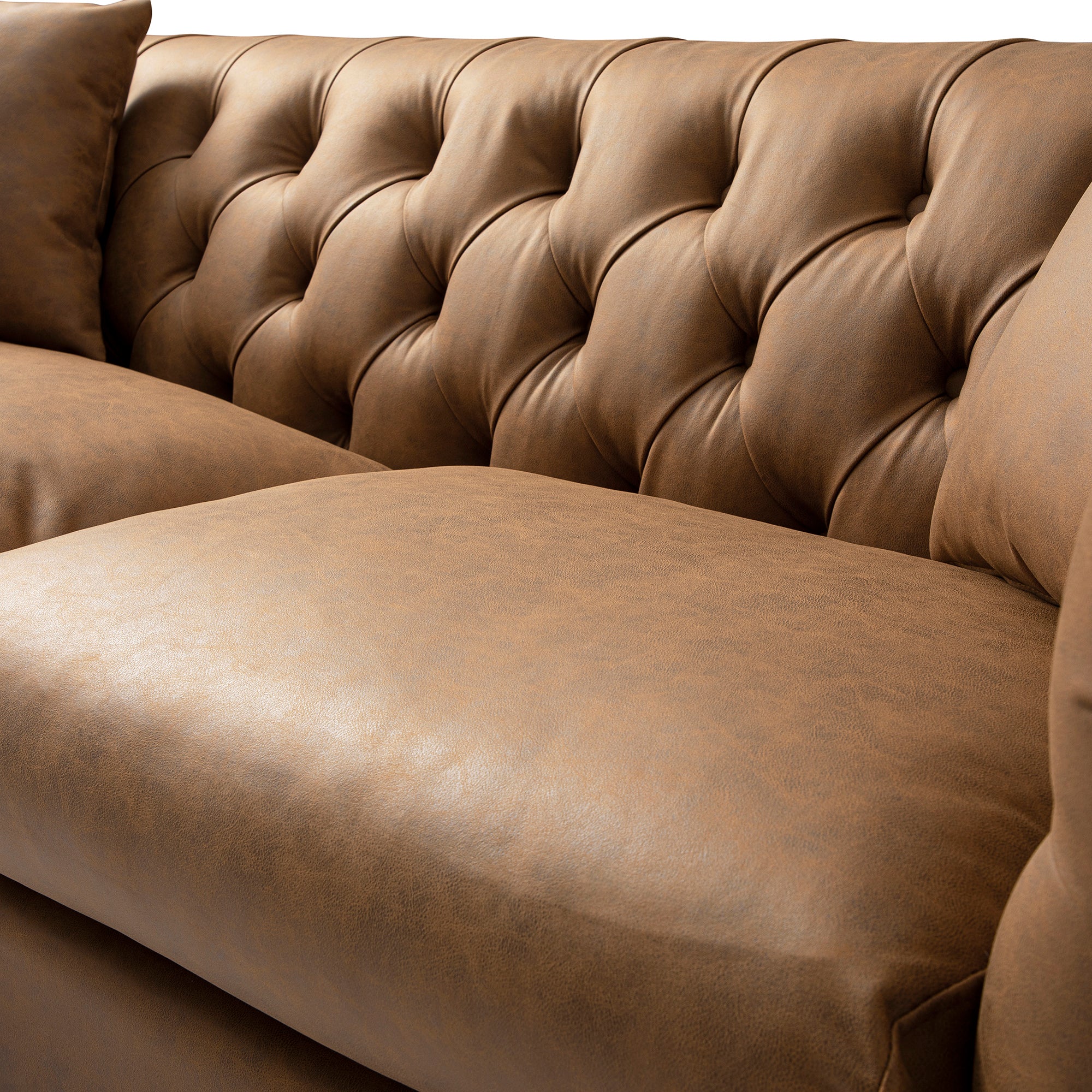 Ashby Chesterfield Large 3-Seater Sofa, Tan Faux Leather - Image 15