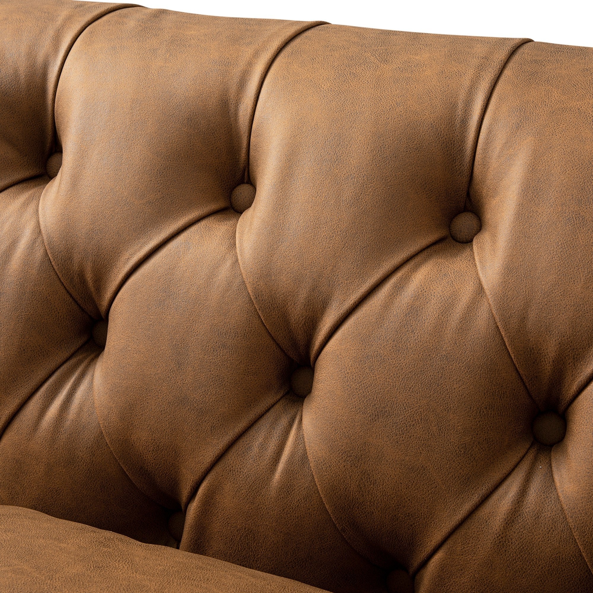 Ashby Chesterfield Large 3-Seater Sofa, Tan Faux Leather - Image 16