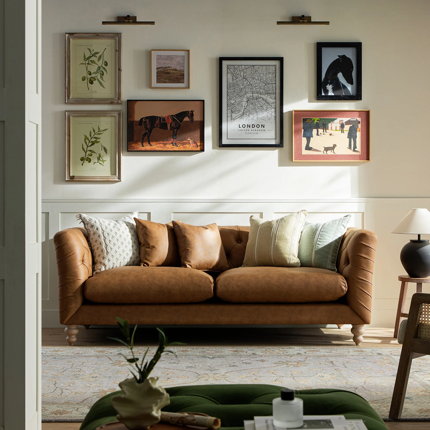 Ashby Chesterfield Large 3-Seater Sofa, Tan Faux Leather - Image 2