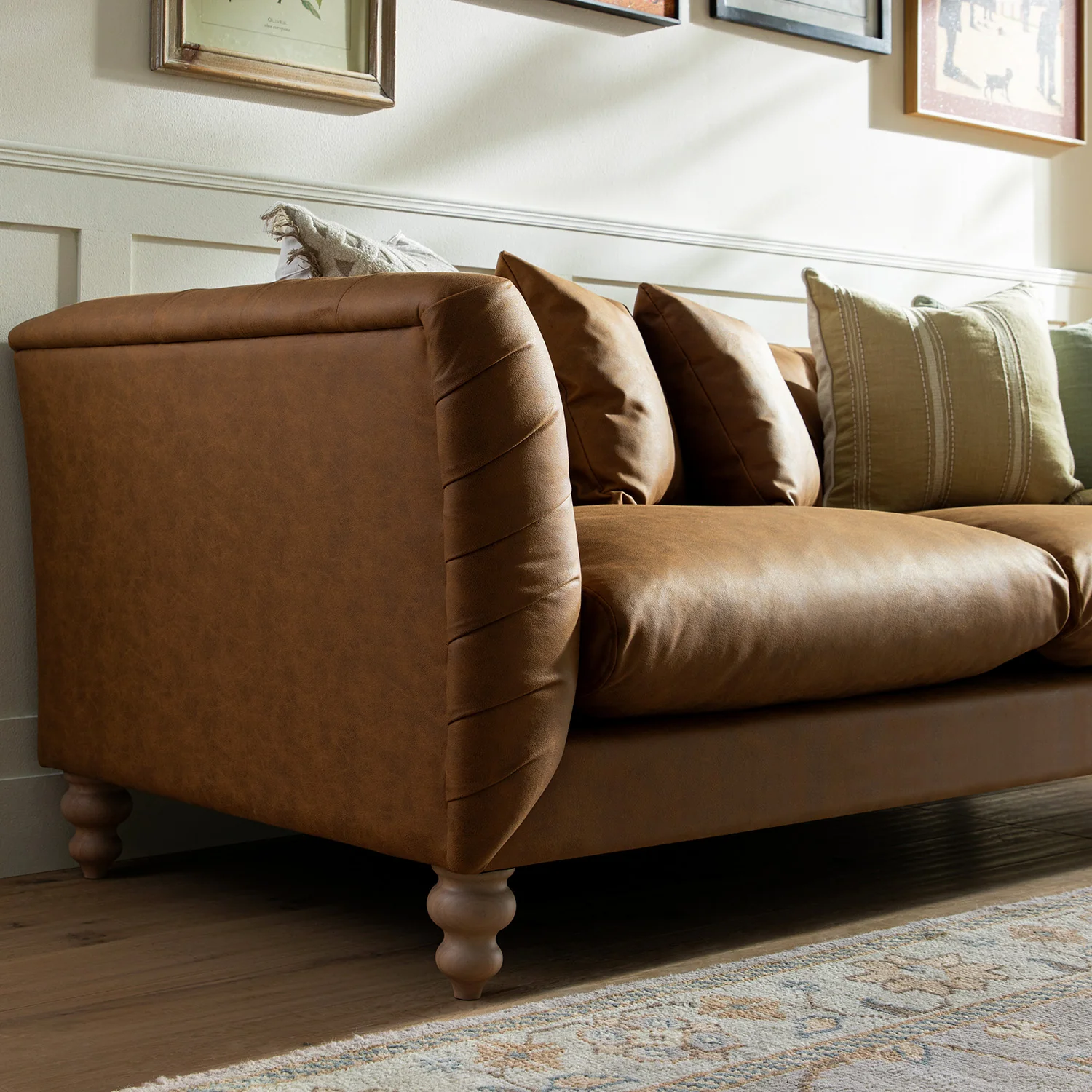 Ashby Chesterfield Large 3-Seater Sofa, Tan Faux Leather - Image 5