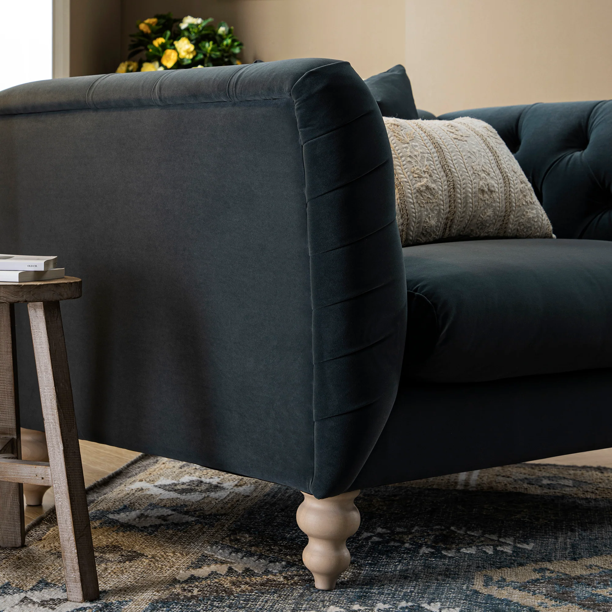 Ashby Chesterfield Loveseat, Aegean Blue Velvet - Image 6