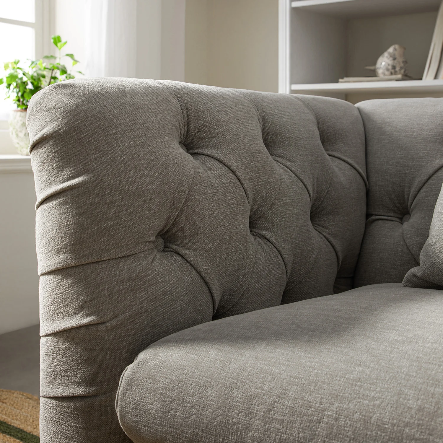 Ashby Chesterfield Loveseat, Mist Grey Chenille - Image 4