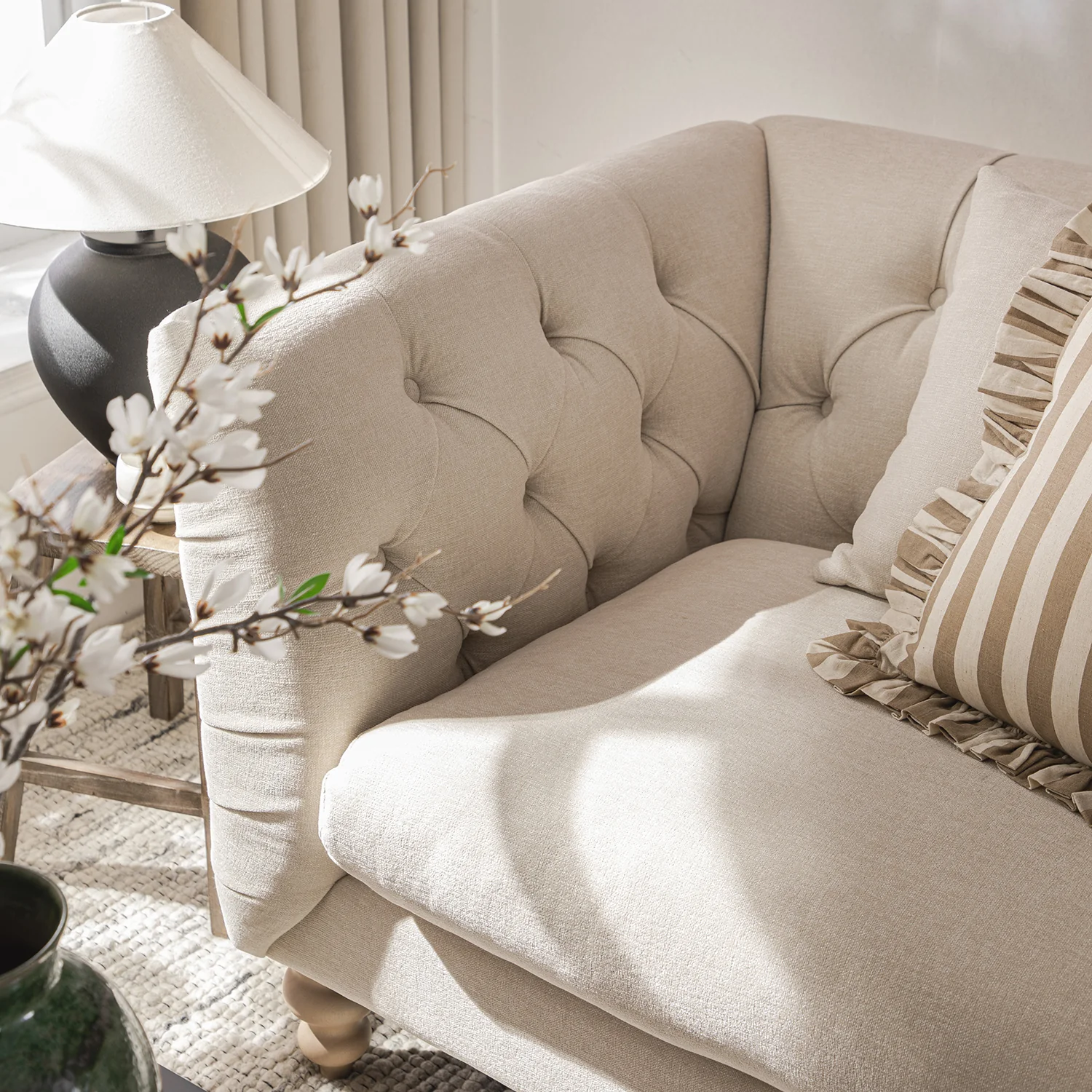 Ashby Chesterfield Loveseat, Oatmeal Chenille - Image 5