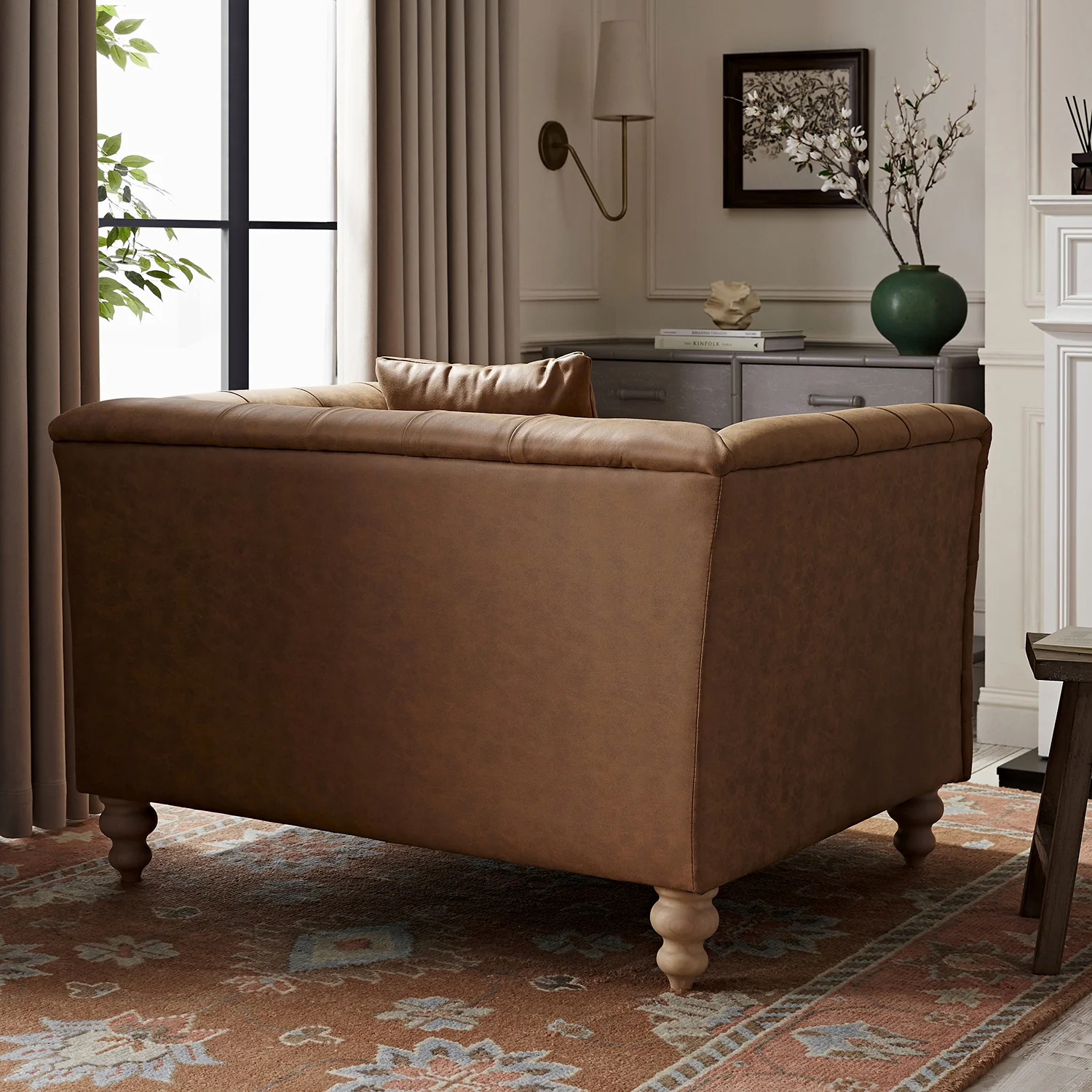 Ashby Chesterfield Loveseat, Tan Faux Leather - Image 4