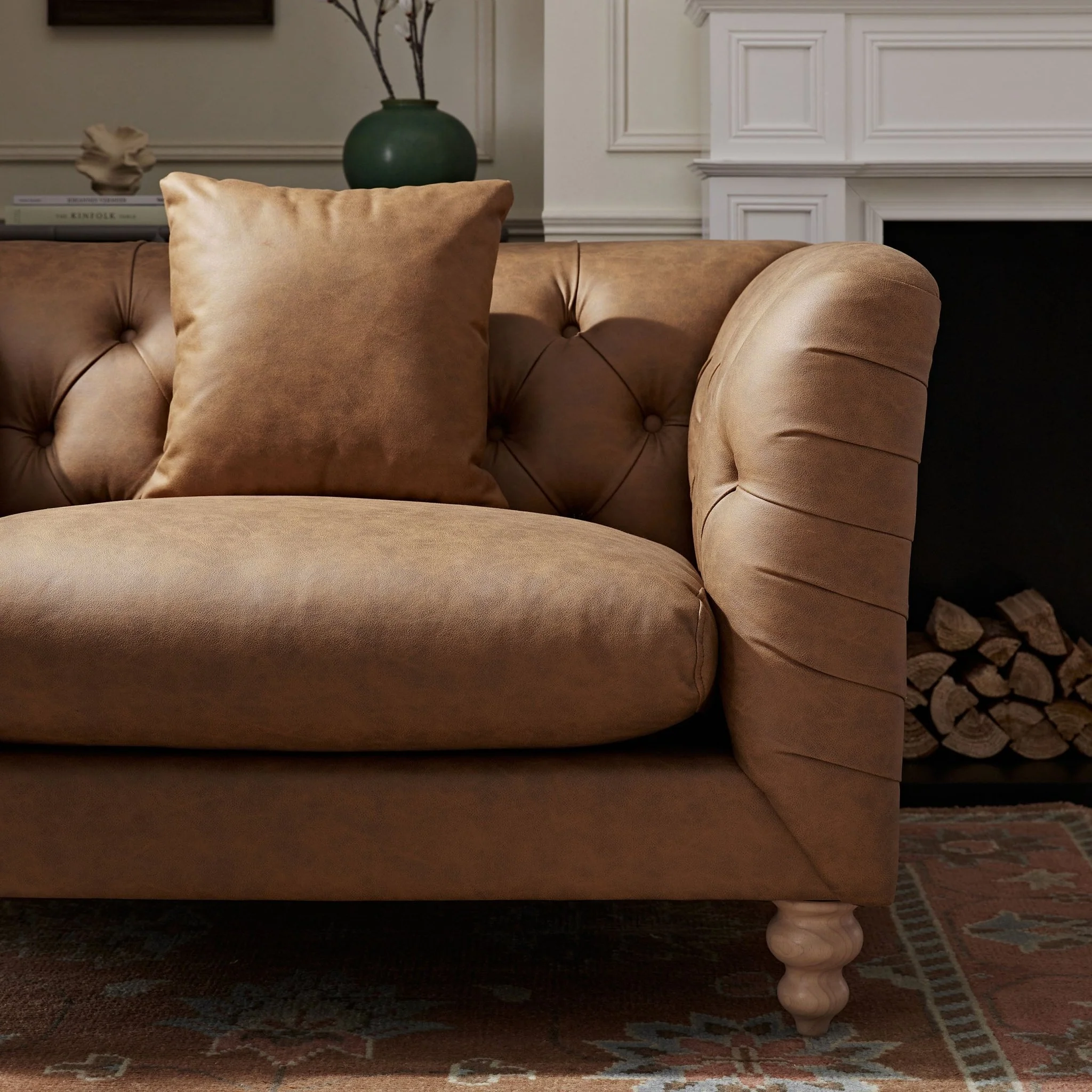 Ashby Chesterfield Loveseat, Tan Faux Leather - Image 5