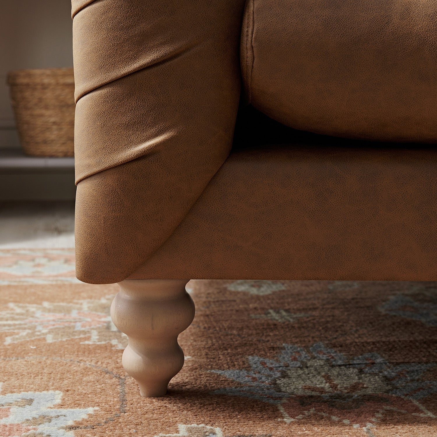 Ashby Chesterfield Loveseat, Tan Faux Leather - Image 8