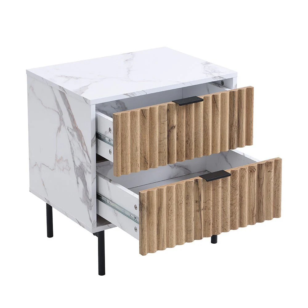 Aspen Oak and Marble Effect 2-Drawer Bedside Table - Image 11