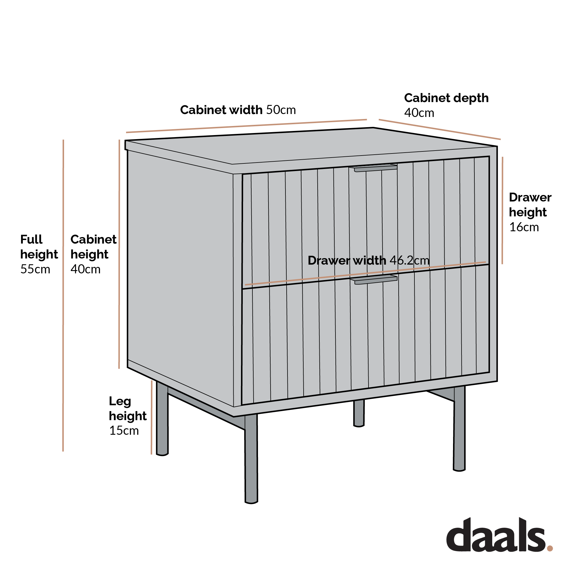 Aspen Oak and Marble Effect 2-Drawer Bedside Table - Image 8