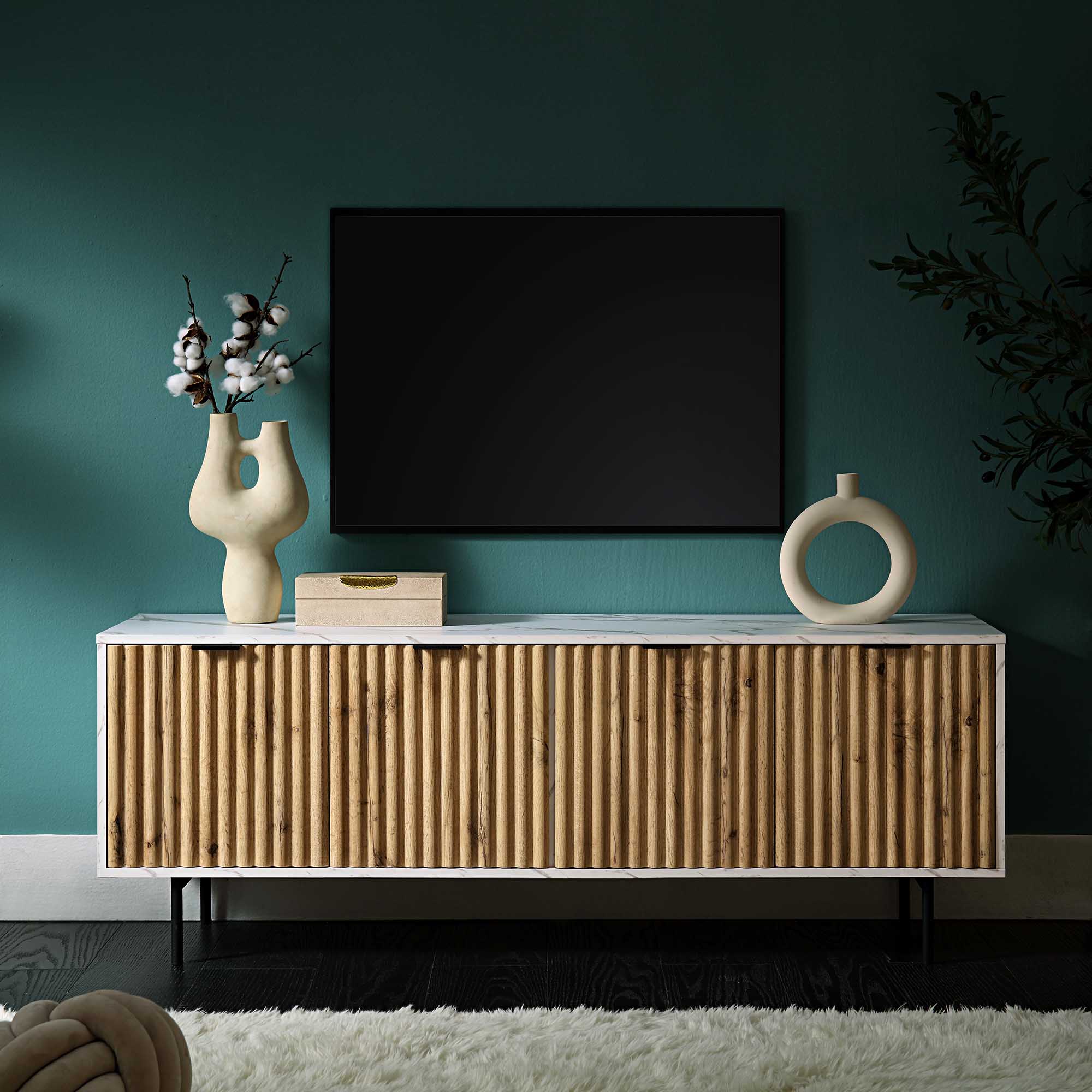 Aspen Oak and Marble Effect 150cm Wide TV Unit - Image 2