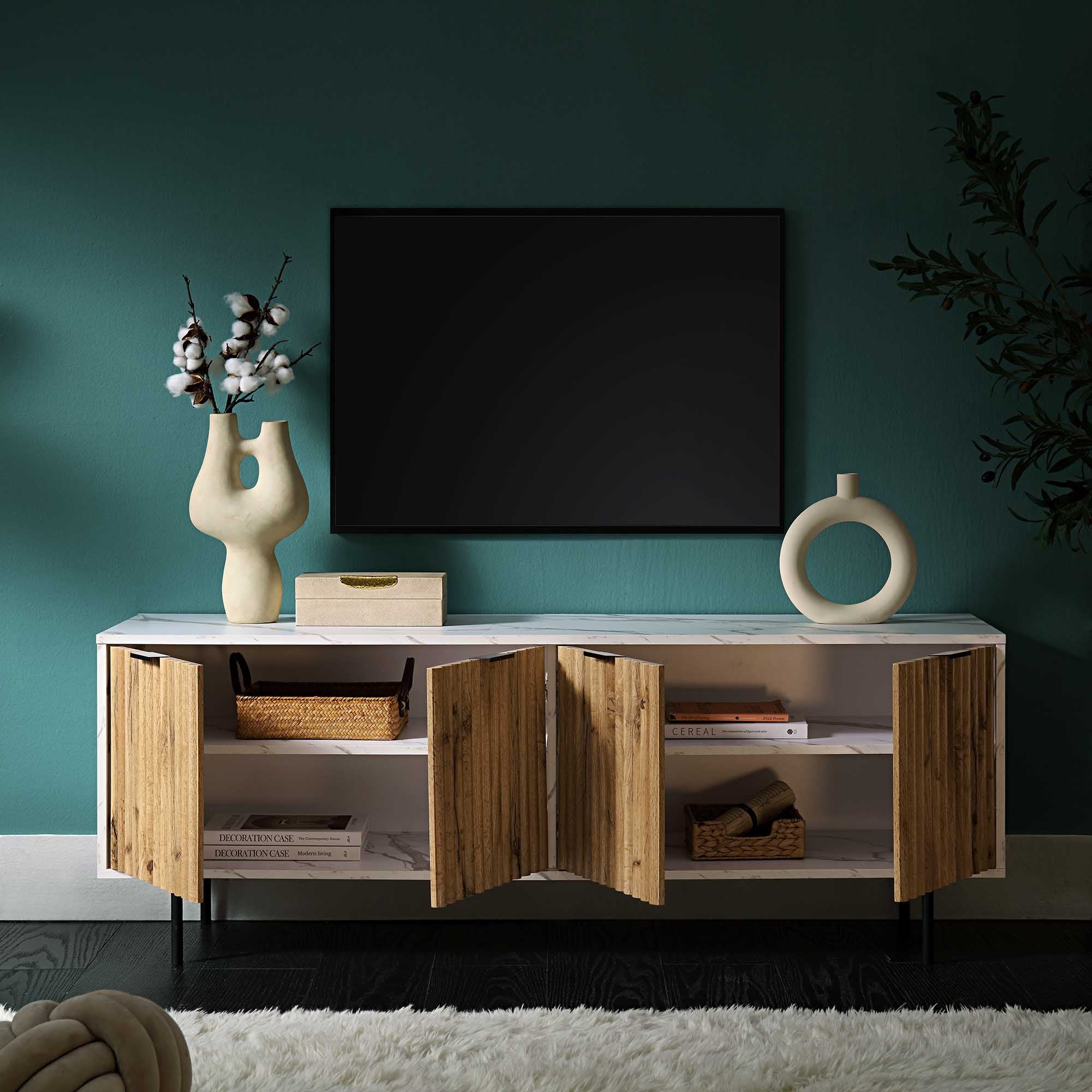 Aspen Oak and Marble Effect 150cm Wide TV Unit - Image 3