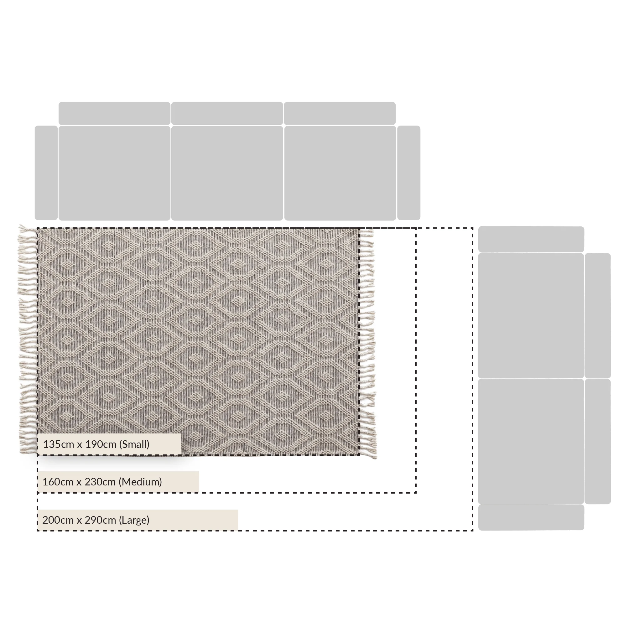 Avanti Handwoven Light Grey and Cream Diamond Bobble Wool Rug - Image 6