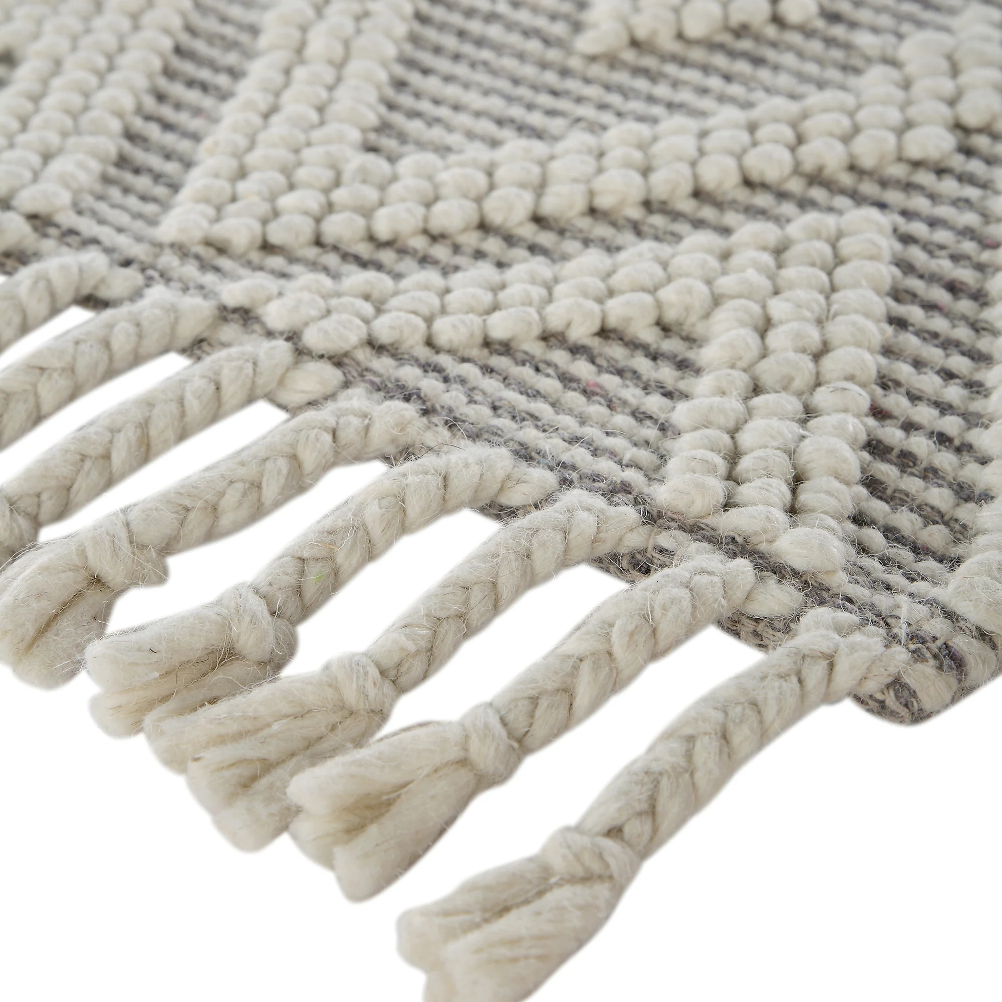 Avanti Handwoven Light Grey and Cream Diamond Bobble Wool Rug - Image 9