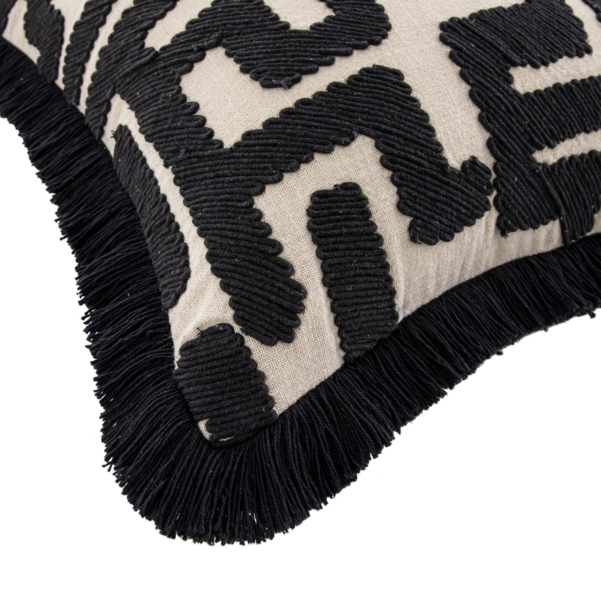 Baja Abstract Monochrome Black Fringe Cushion - Image 2