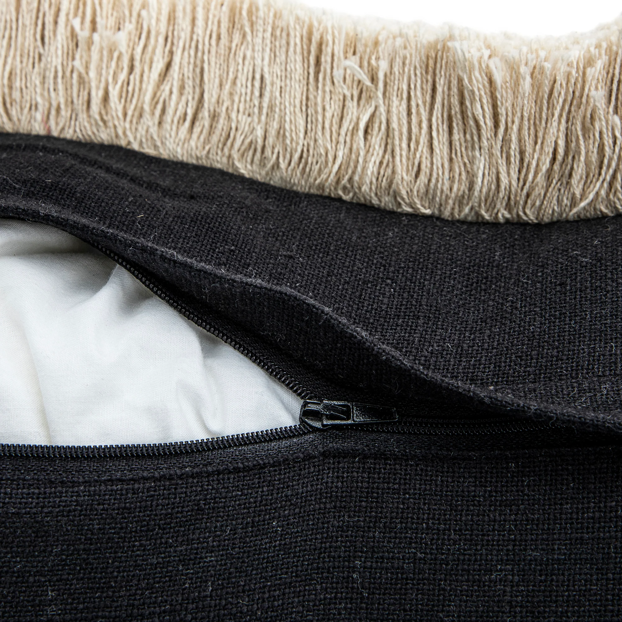 Baja Abstract Monochrome Cream Fringe Cushion - Image 5