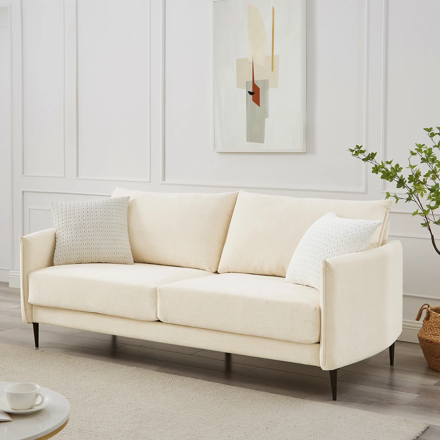 Bari Beige Woven Fabric Sofa - Image 3