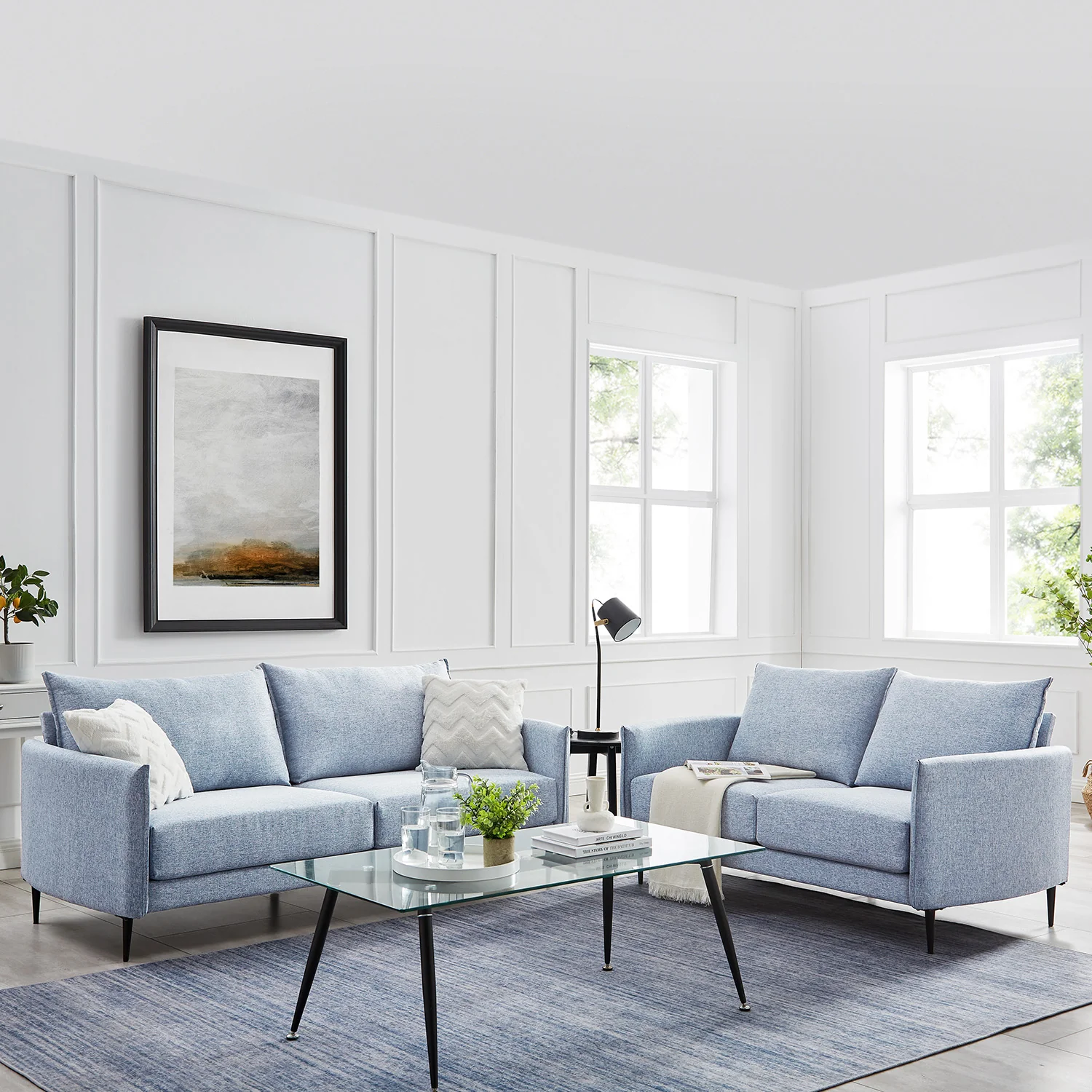Bari Flax Blue Fabric Sofa - Image 5