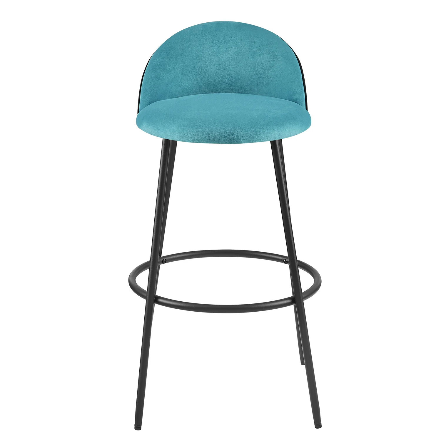 Barton Set of 2 Blue Velvet Upholstered Bar Stools with Contrast Piping - Image 3