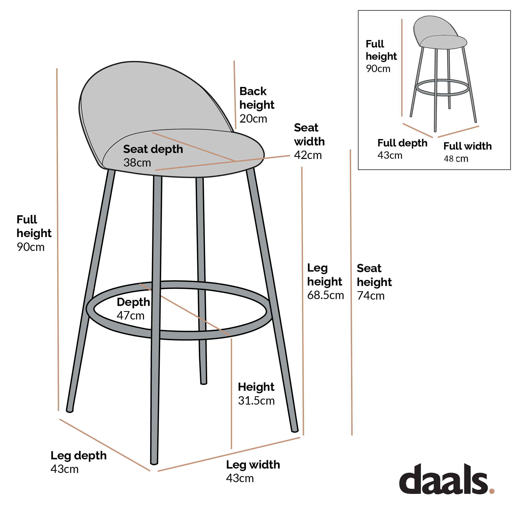 Barton Set of 2 Grey Velvet Upholstered Bar Stools with Contrast Piping - Image 4