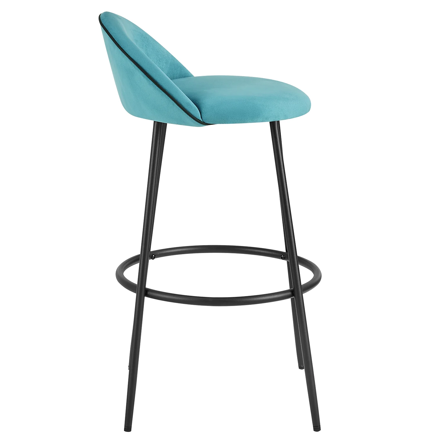 Barton Set of 2 Blue Velvet Upholstered Bar Stools with Contrast Piping - Image 5